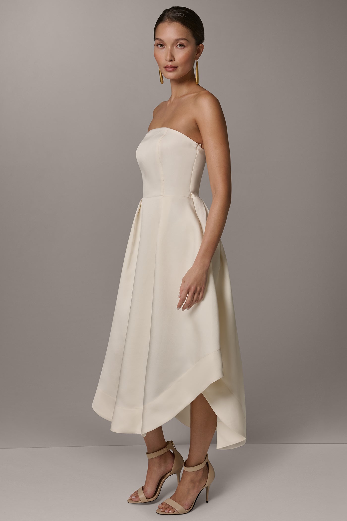 Cream MIKADO STRAPLESS MIDI GOWN Donna Karan