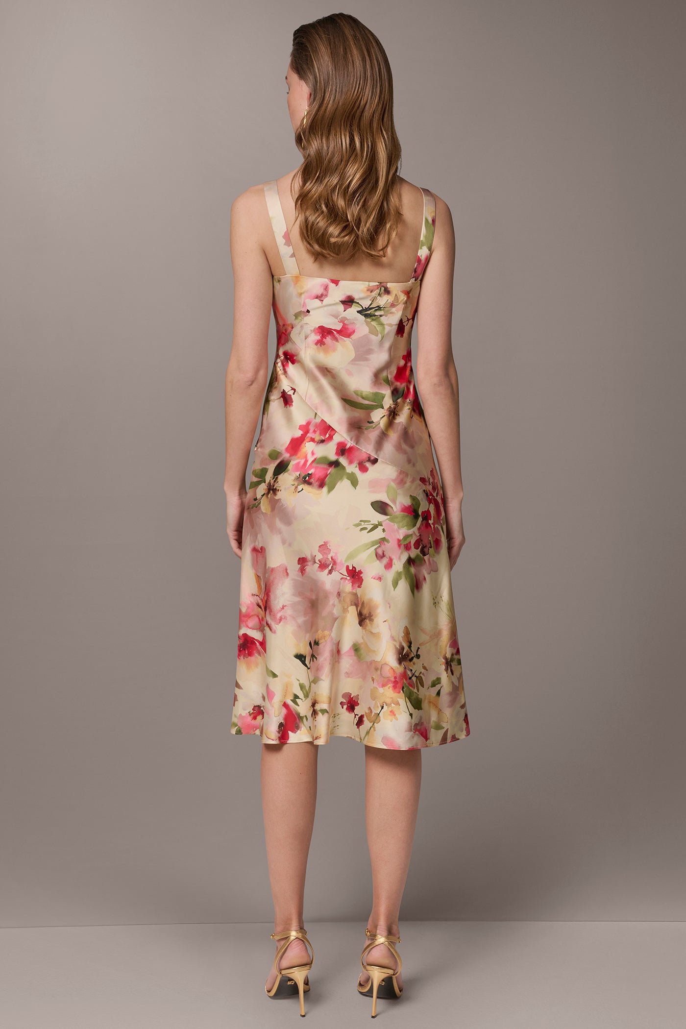 Eggshell Multi CHARMEUSE FLORAL MIDI SLIP DRESS Donna Karan