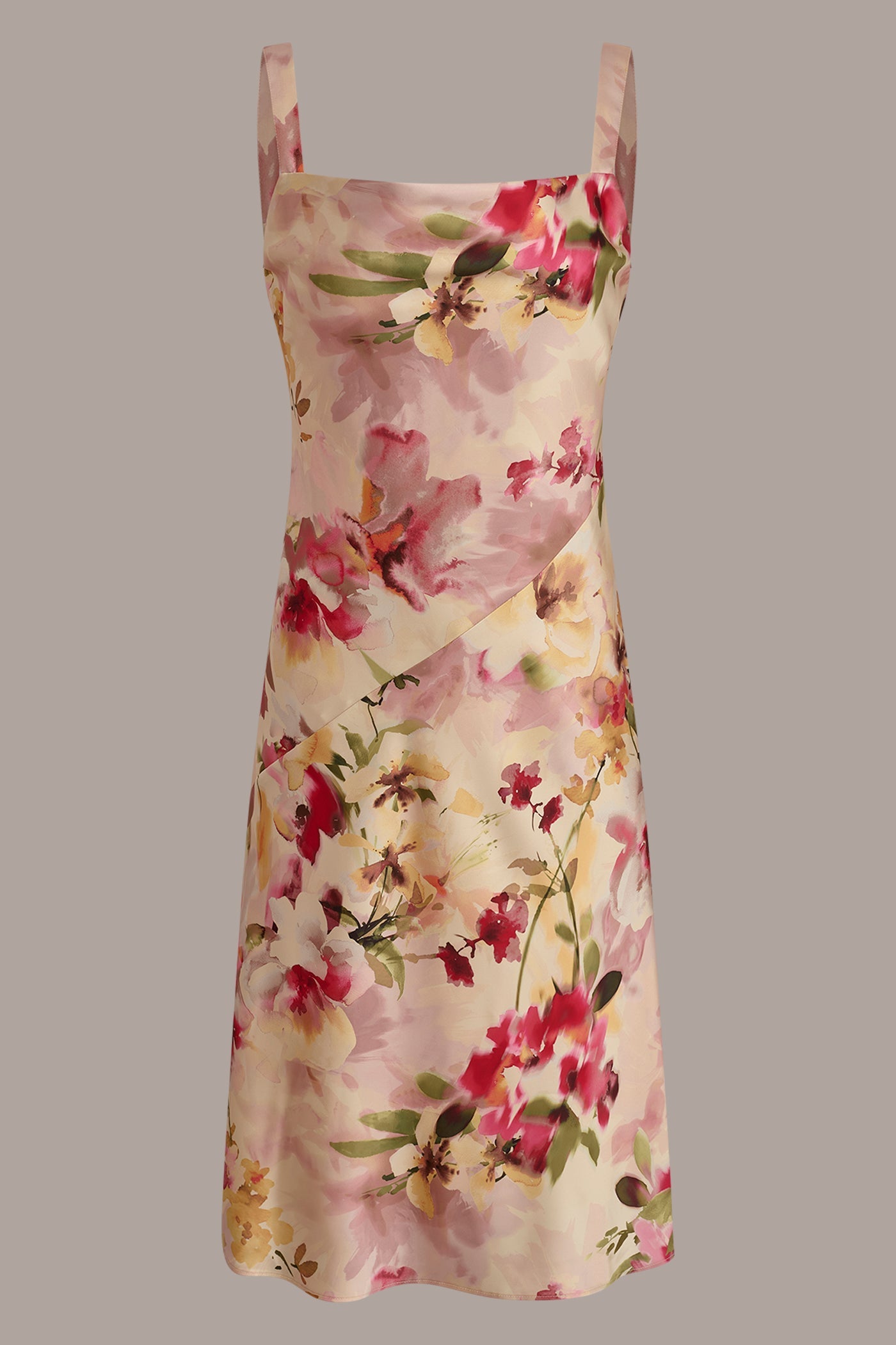 Eggshell Multi CHARMEUSE FLORAL MIDI SLIP DRESS Donna Karan