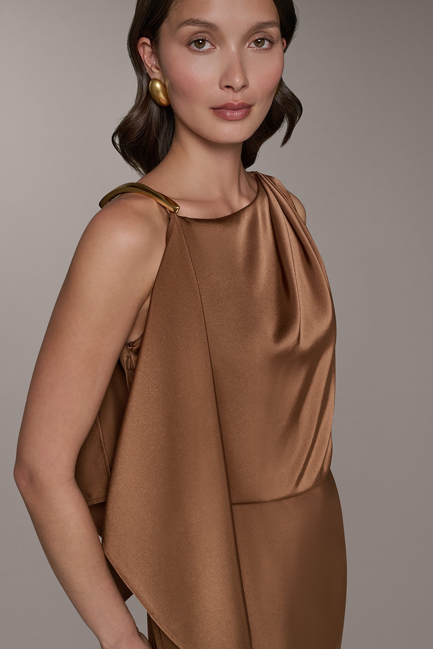 Russet SLEEVELESS ASYMMETRIC MIDI DRESS Donna Karan