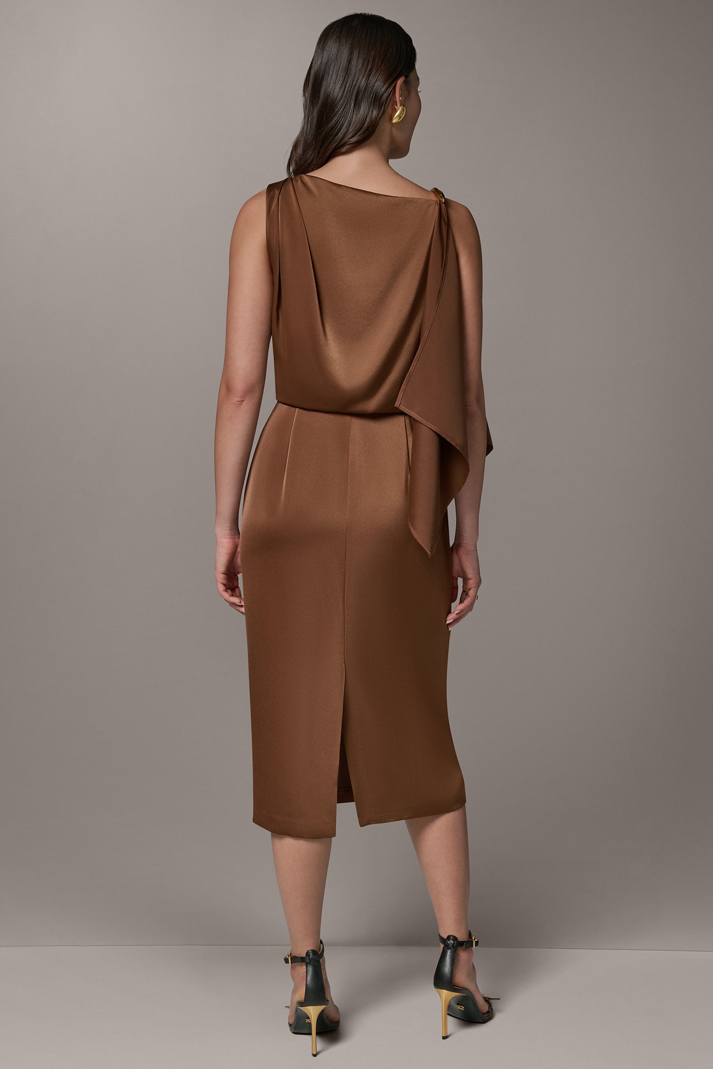 Russet SLEEVELESS ASYMMETRIC MIDI DRESS Donna Karan