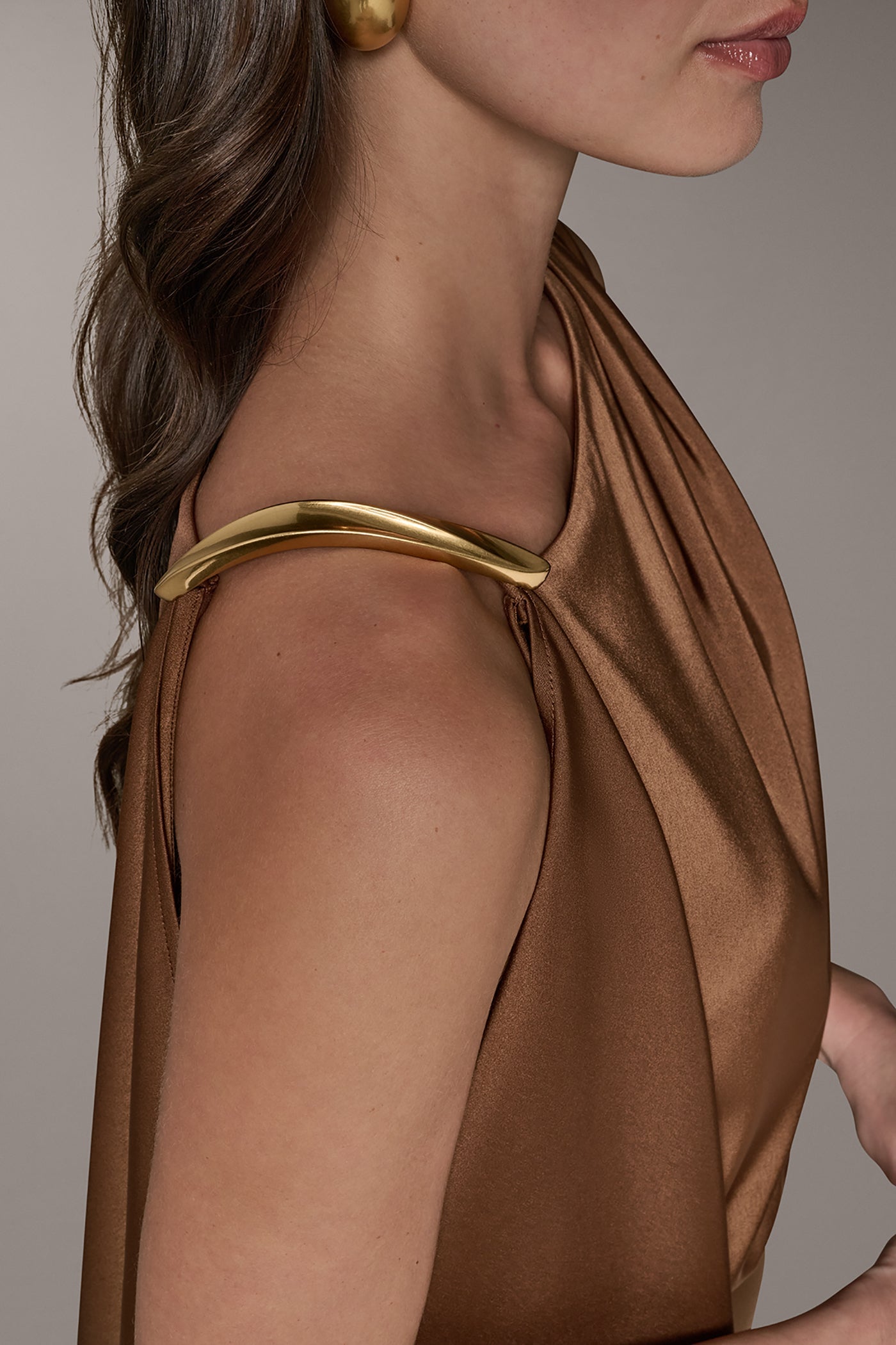 Russet SLEEVELESS ASYMMETRIC MIDI DRESS Donna Karan