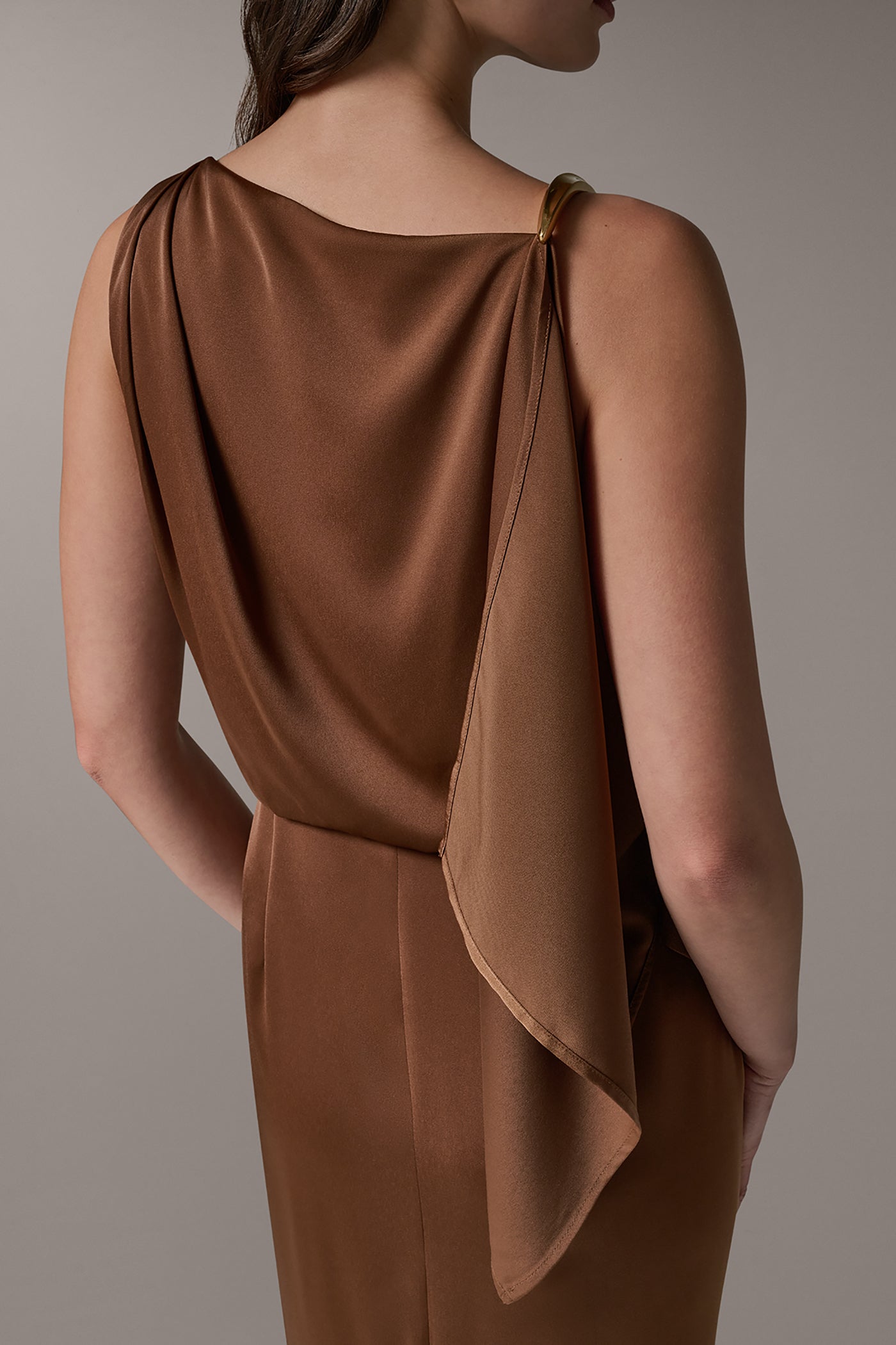 Russet SLEEVELESS ASYMMETRIC MIDI DRESS Donna Karan