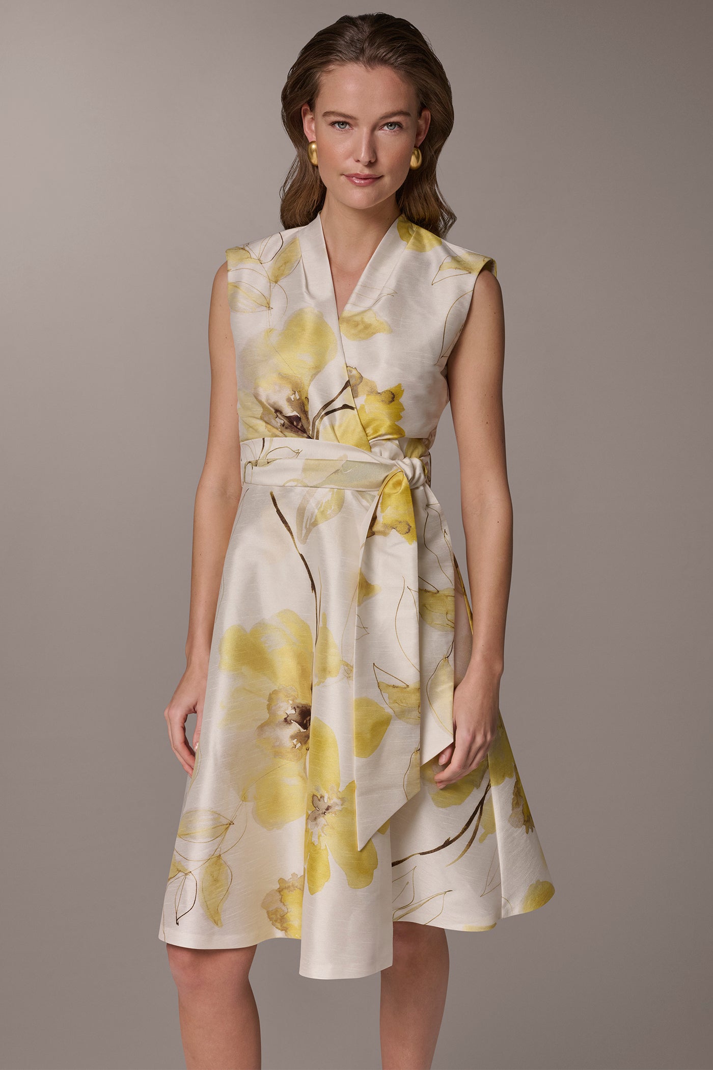Limoncello Multi FLORAL JACQUARD WRAP-EFFECT MIDI DRESS Donna Karan