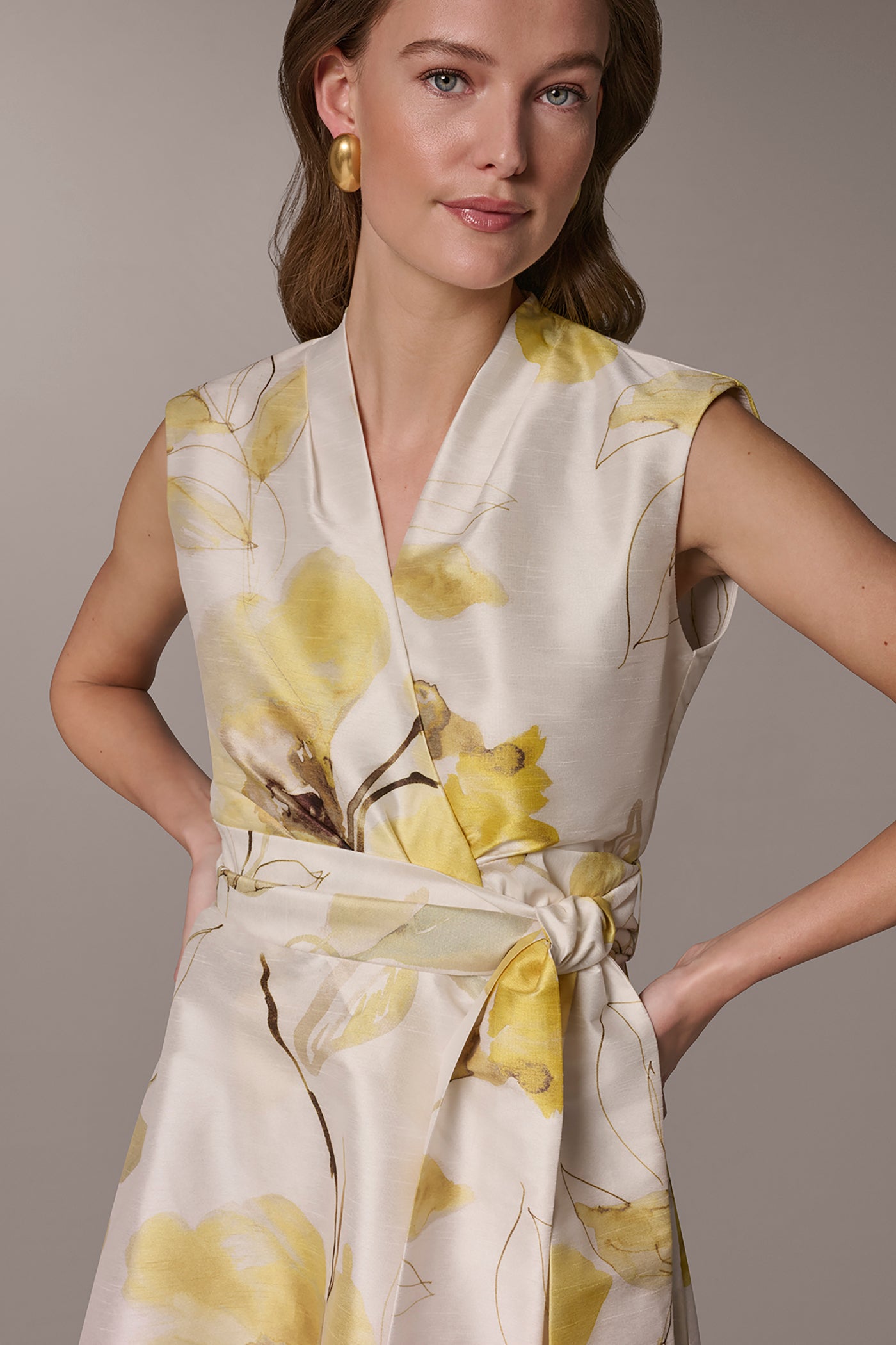 Limoncello Multi FLORAL JACQUARD WRAP-EFFECT MIDI DRESS Donna Karan