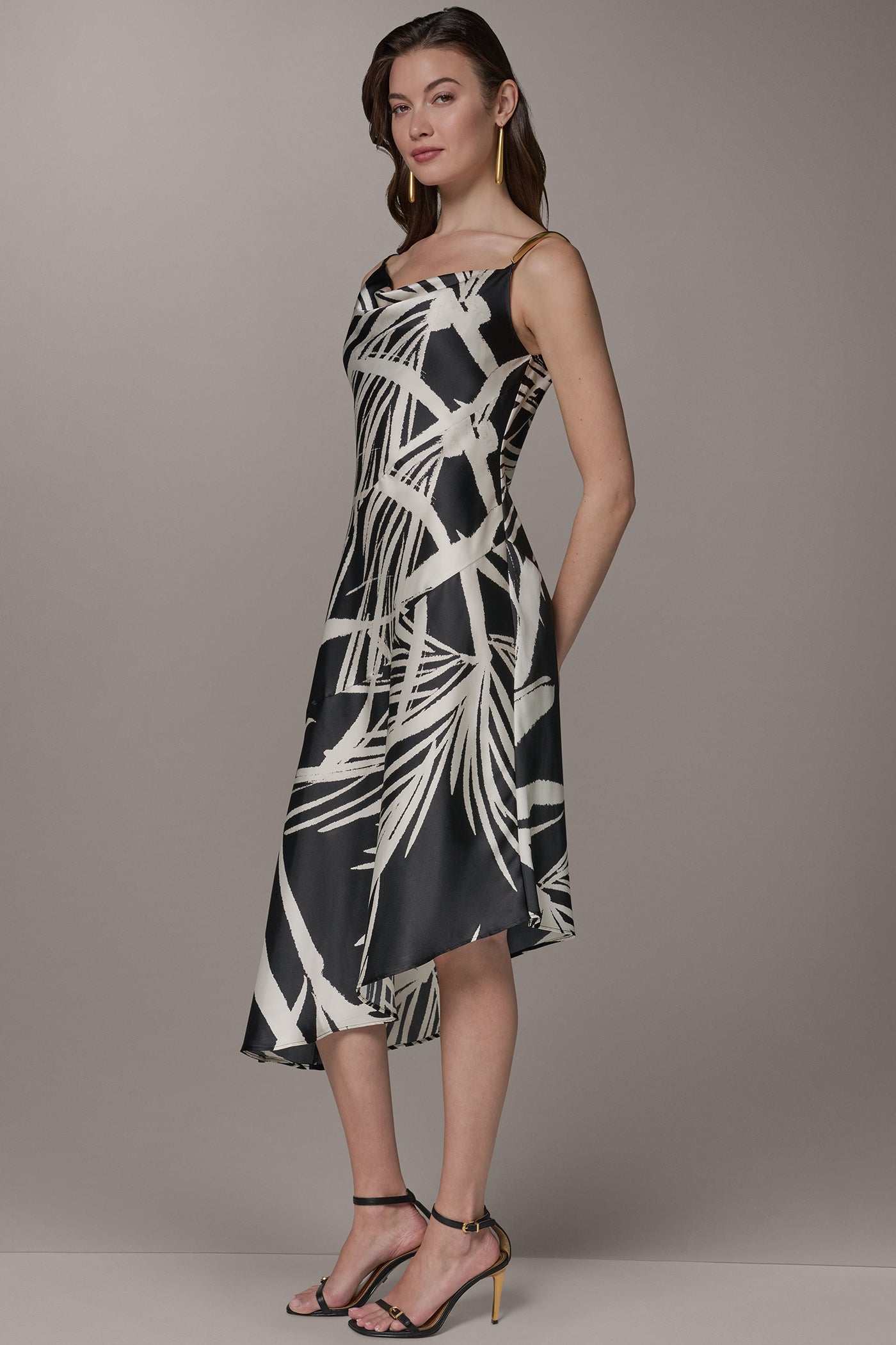 Black Cream ASYMMETRIC MIDI SLIP DRESS Donna Karan