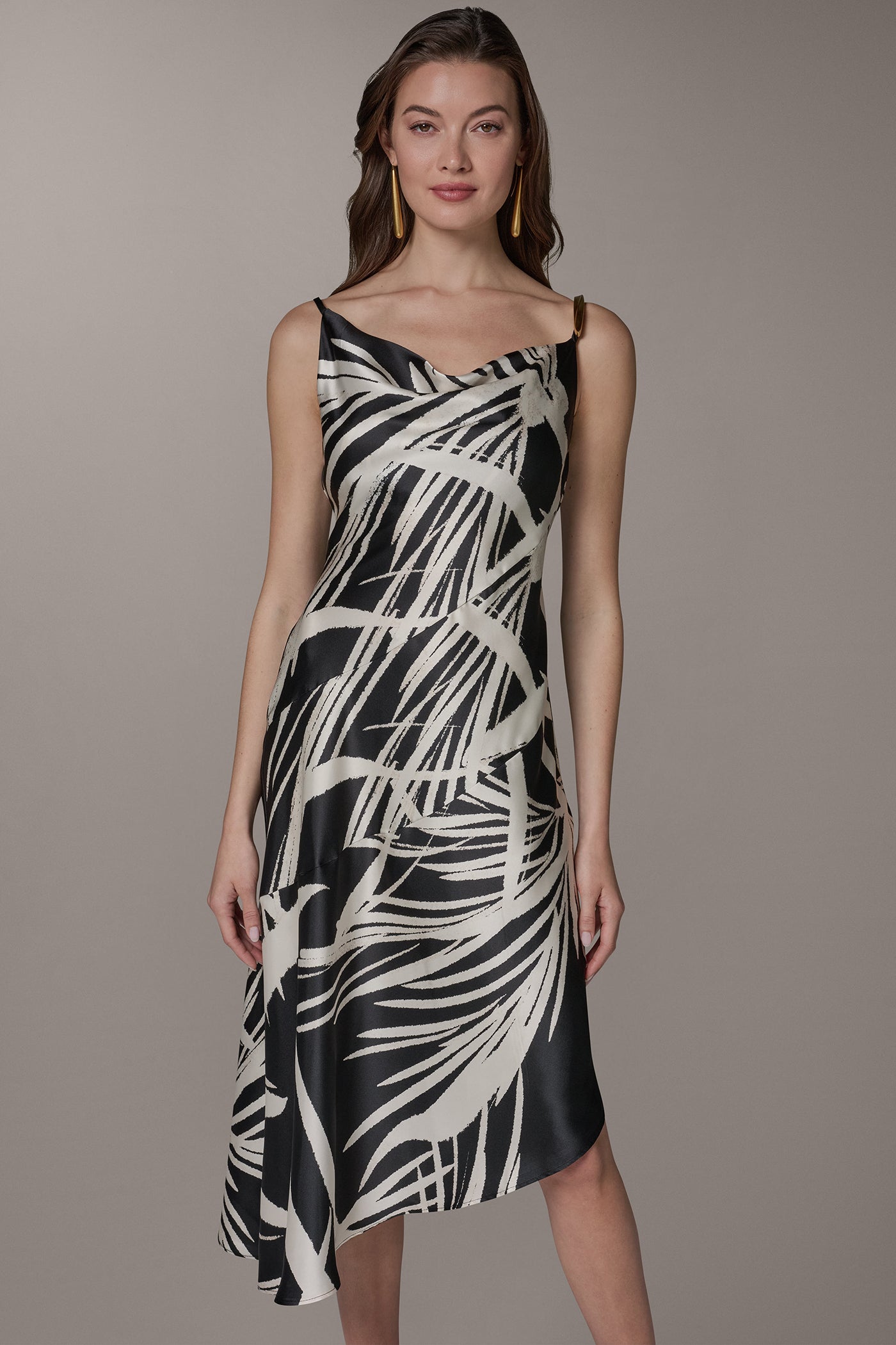Black Cream ASYMMETRIC MIDI SLIP DRESS Donna Karan