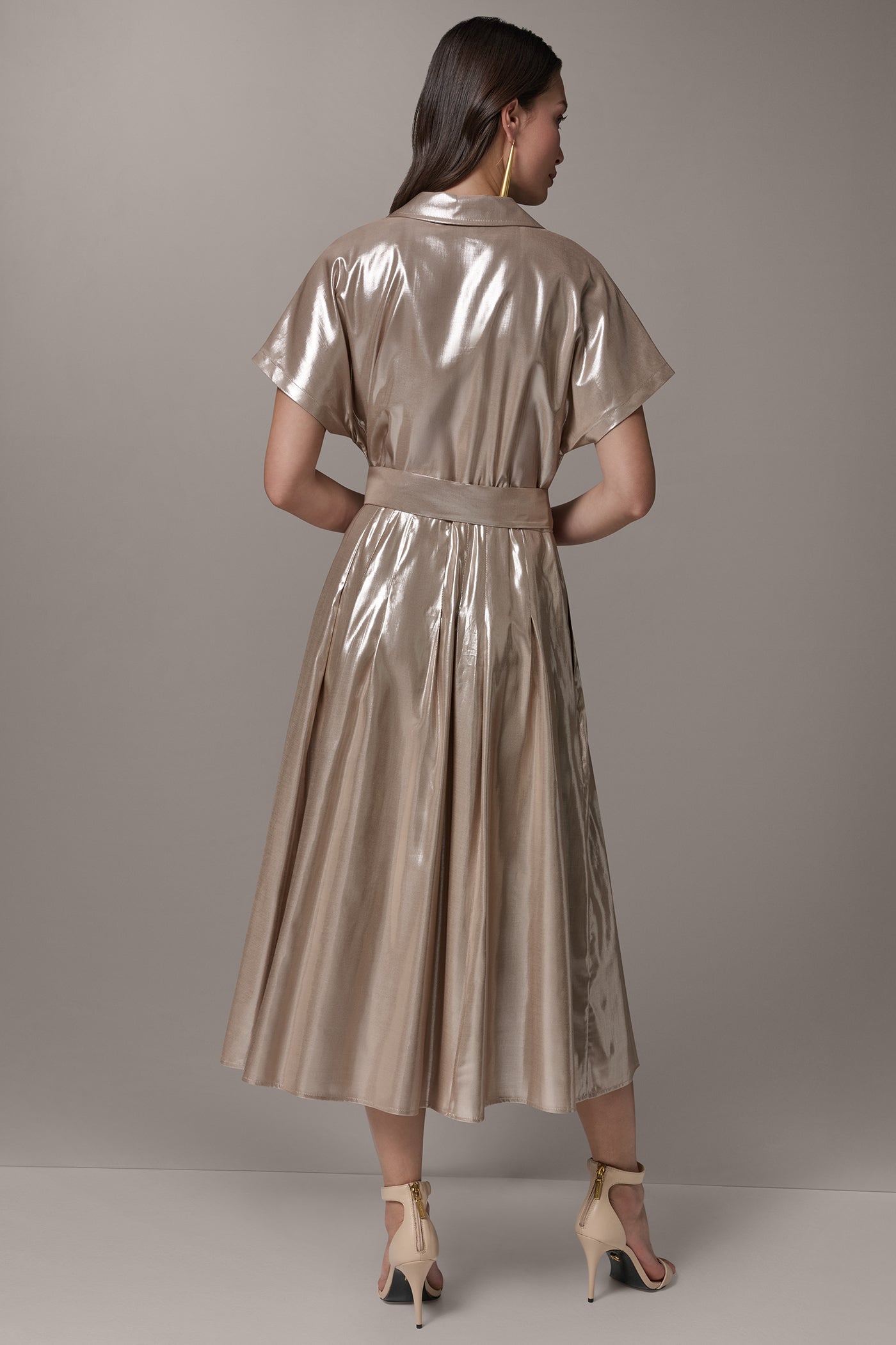 SNOW PETAL/SILVER SHORT SLEEVE MIDI SHIRT DRESS Donna Karan