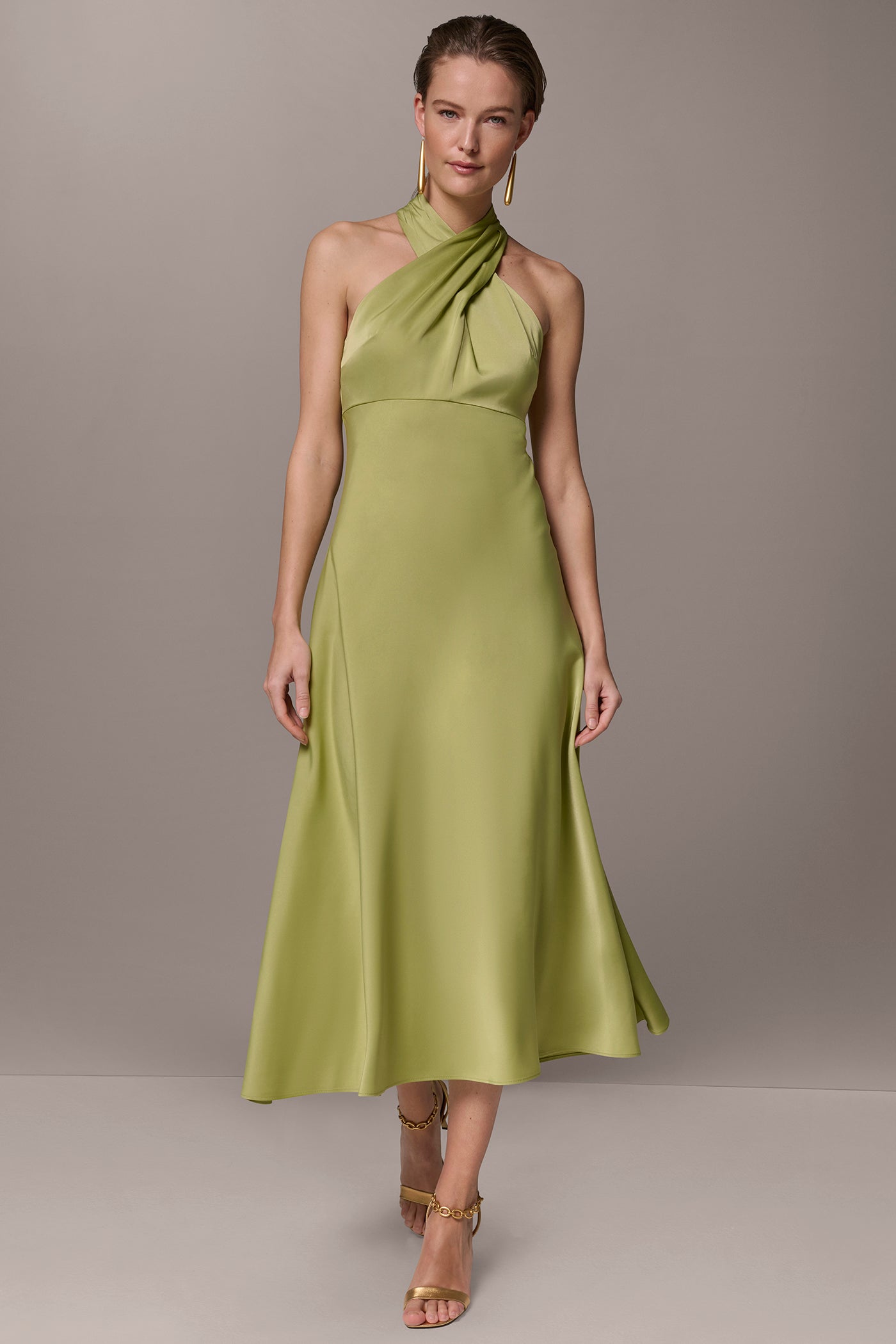 Kiwi SATIN MIDI A-LINE HALTER DRESS Donna Karan