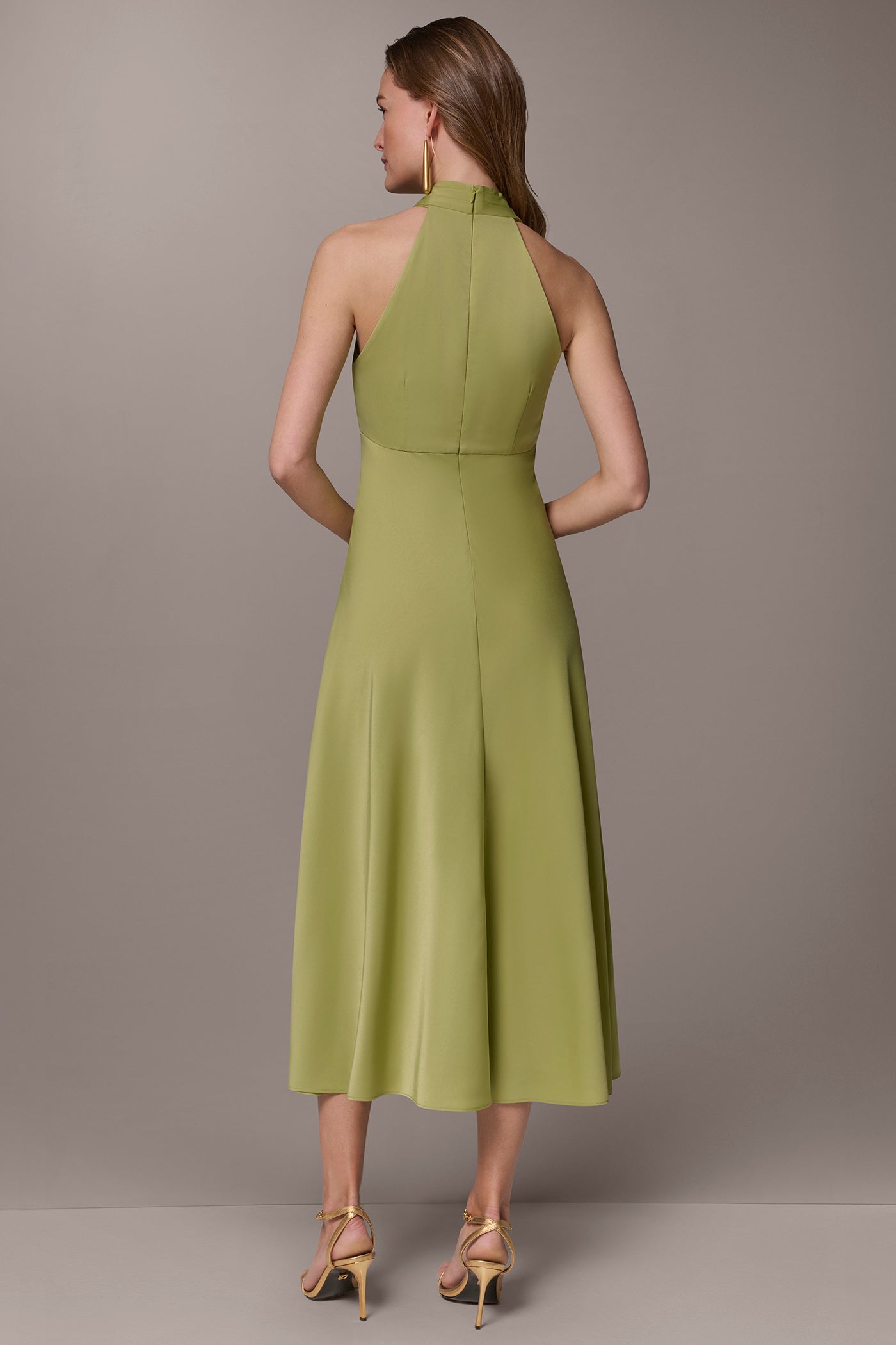 Kiwi SATIN MIDI A-LINE HALTER DRESS Donna Karan