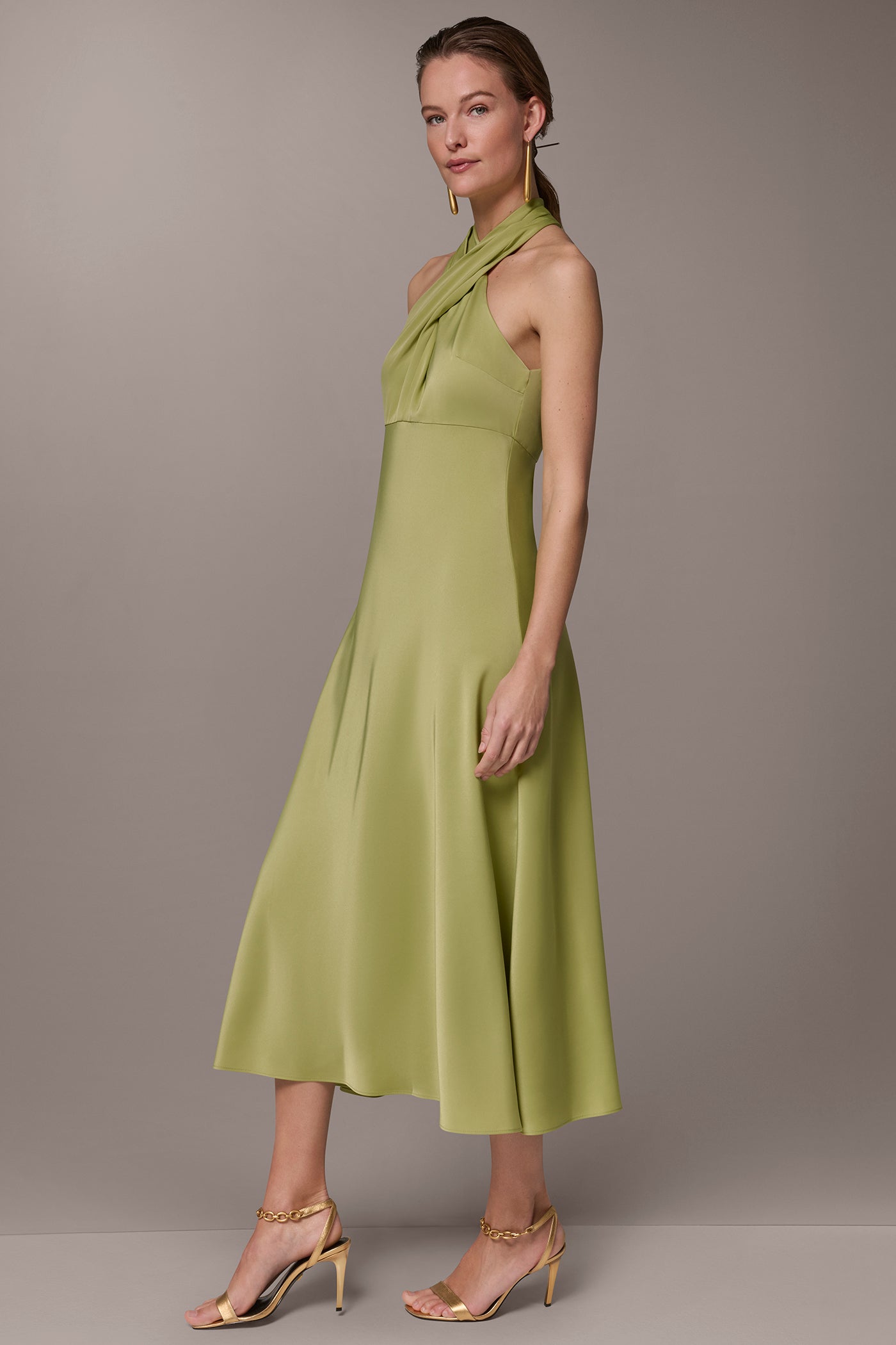 Kiwi SATIN MIDI A-LINE HALTER DRESS Donna Karan