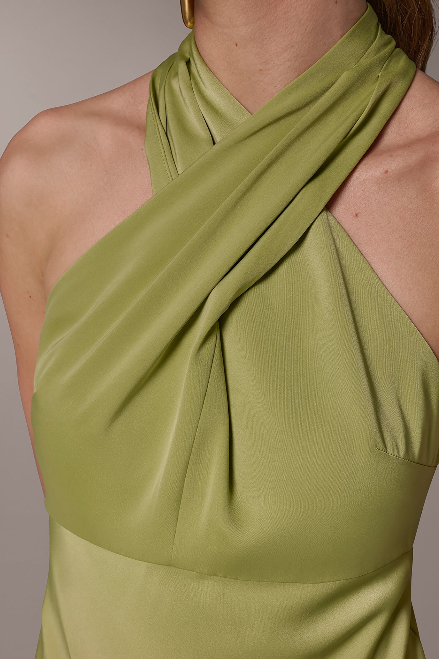 Kiwi SATIN MIDI A-LINE HALTER DRESS Donna Karan