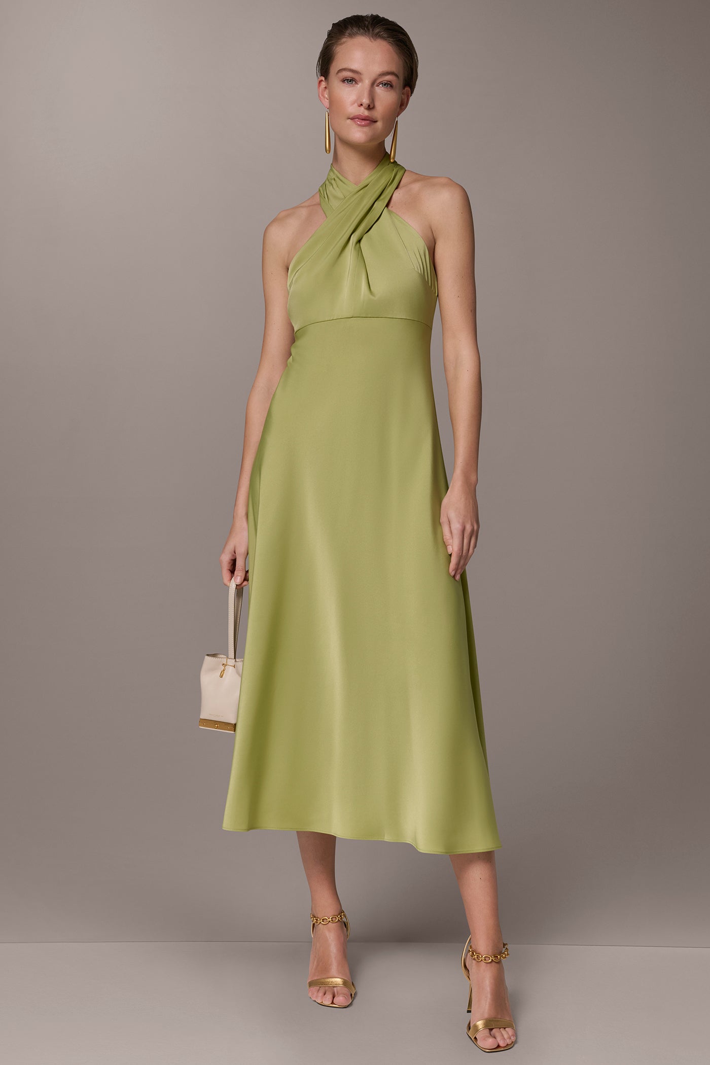 Kiwi SATIN MIDI A-LINE HALTER DRESS Donna Karan