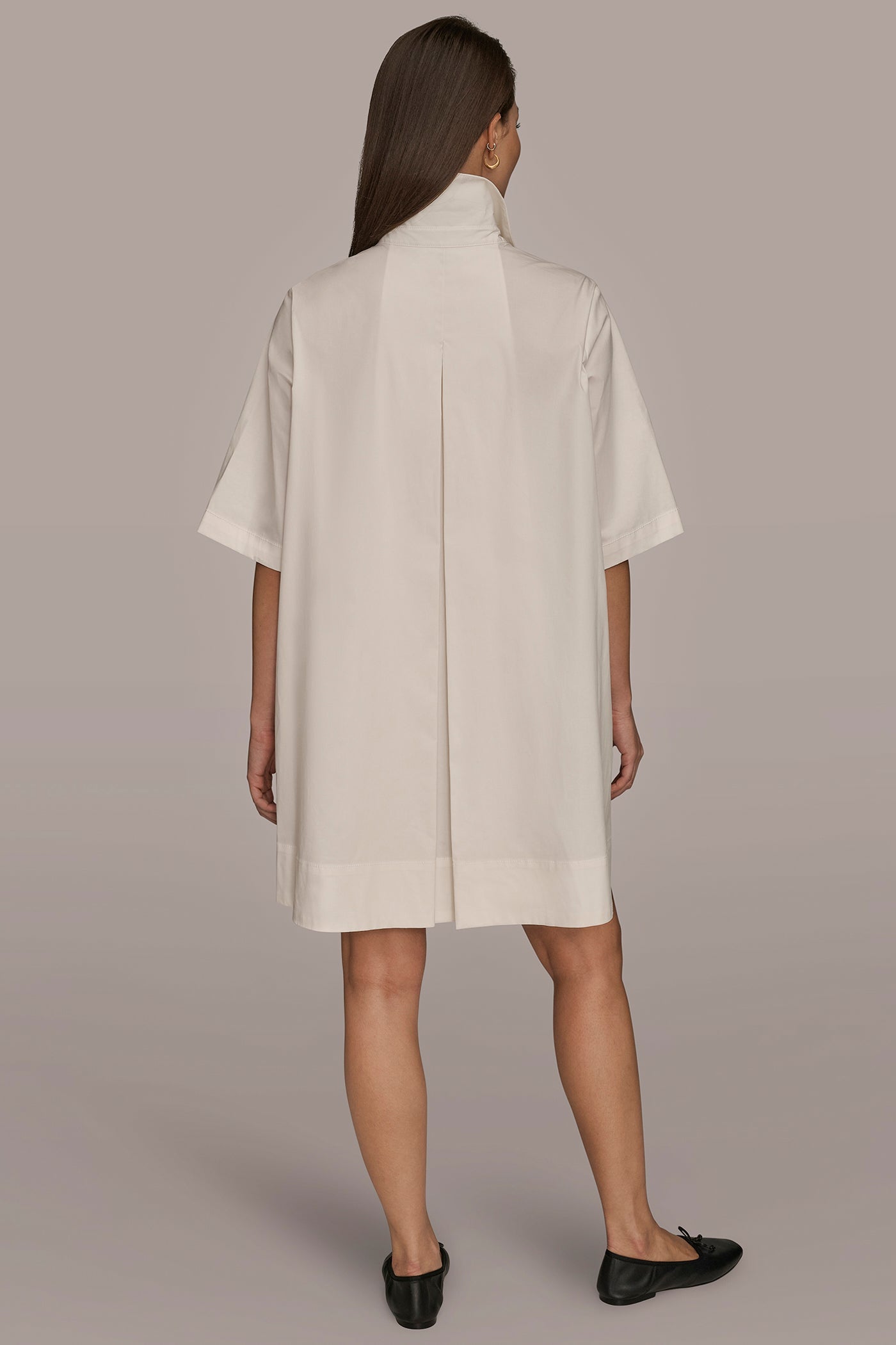 CREAM ELBOW-SLEEVE MINI SHIRT DRESS Donna Karan