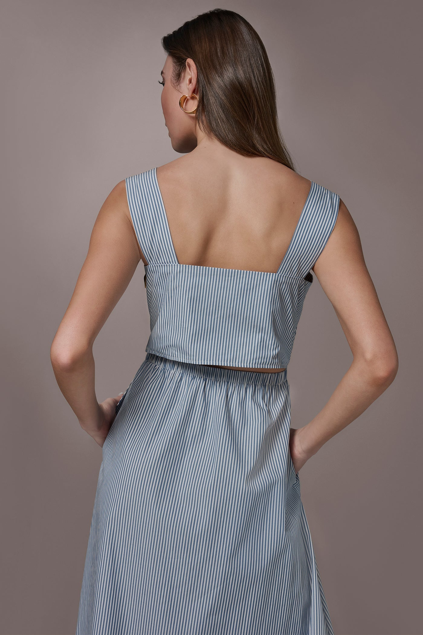 Washed Indigo/White COTTON-POPLIN STRIPE CUTOUT MIDI DRESS Donna Karan