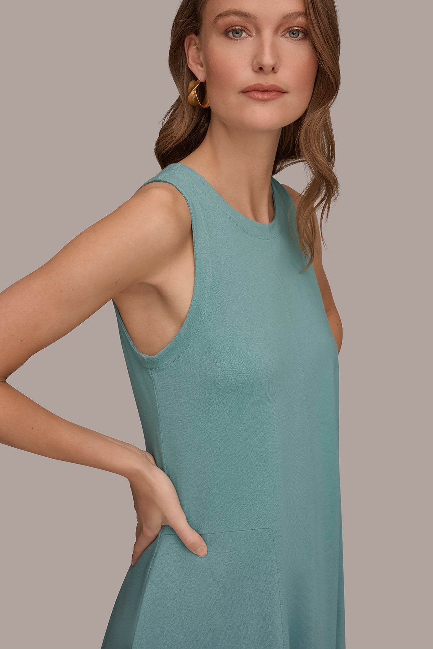 Waterlily SLEEVELESS MIDI TRAPEZE DRESS Donna Karan