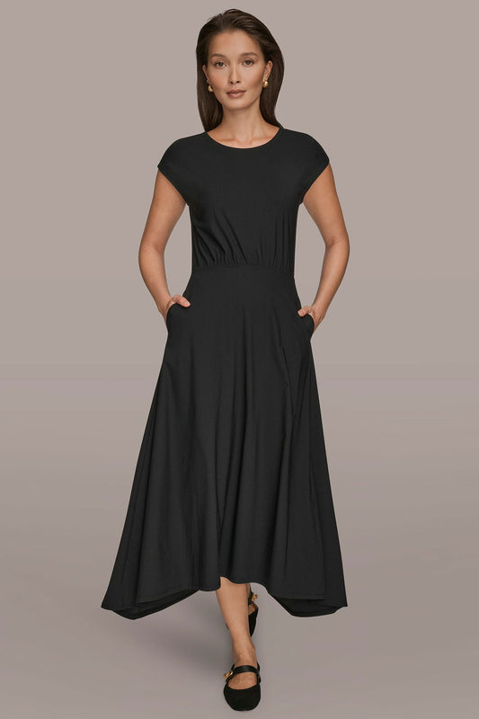 Black THE MODERN TRAVEL MIDI FIT AND FLARE DRESS Donna Karan