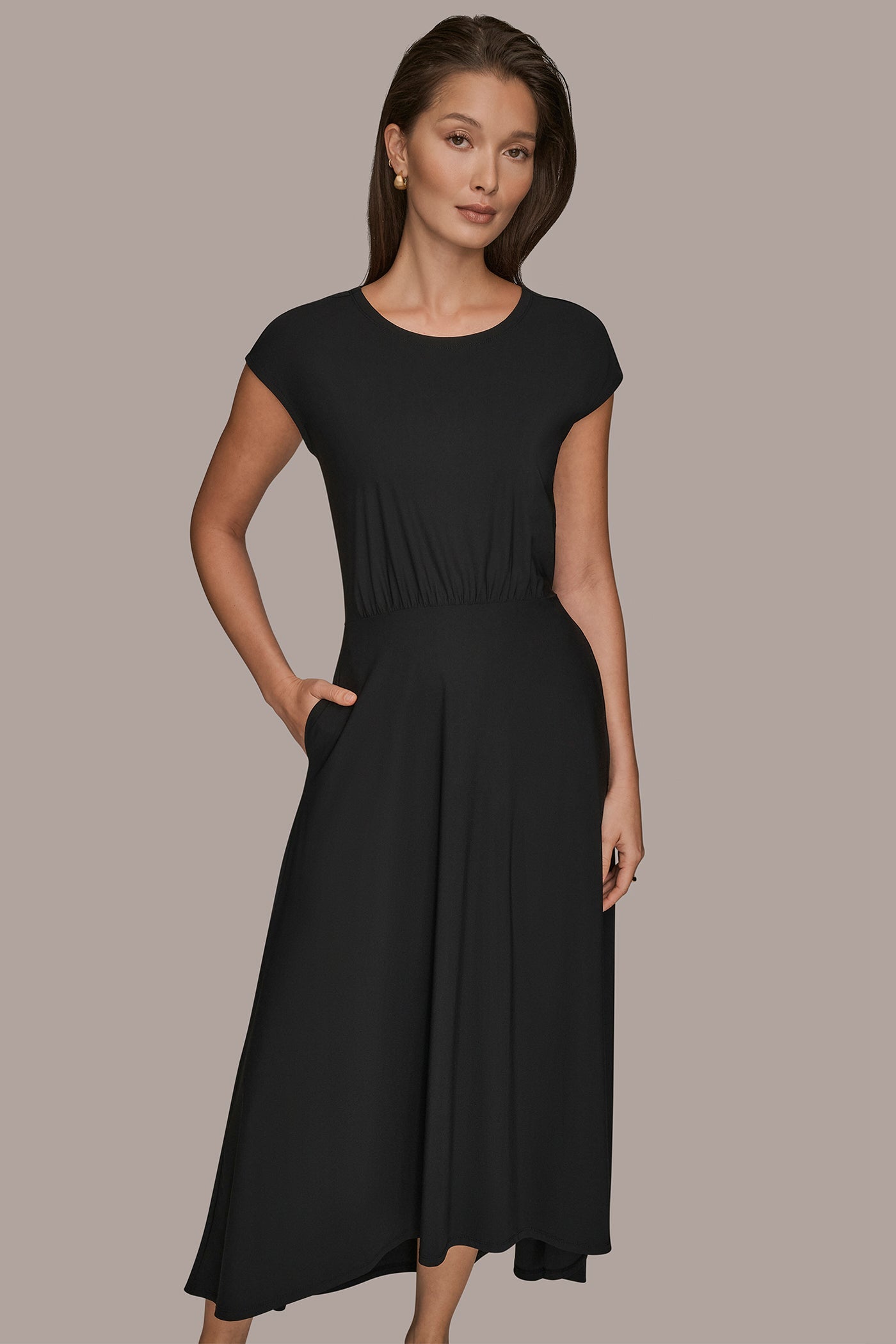 Black THE MODERN TRAVEL MIDI FIT AND FLARE DRESS Donna Karan