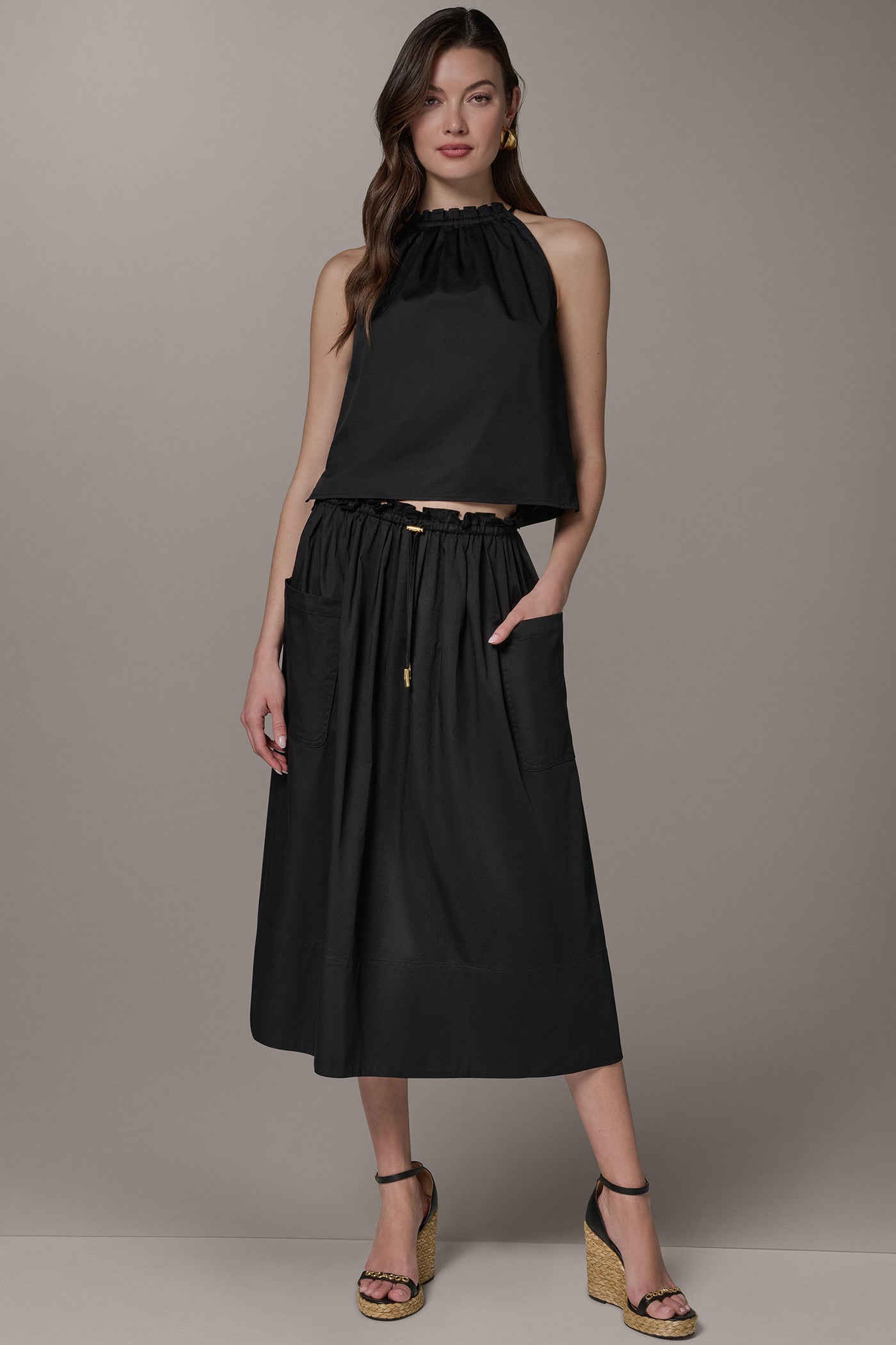 Black TWO-PIECE HALTER TOP AND MIDI SKIRT Donna Karan