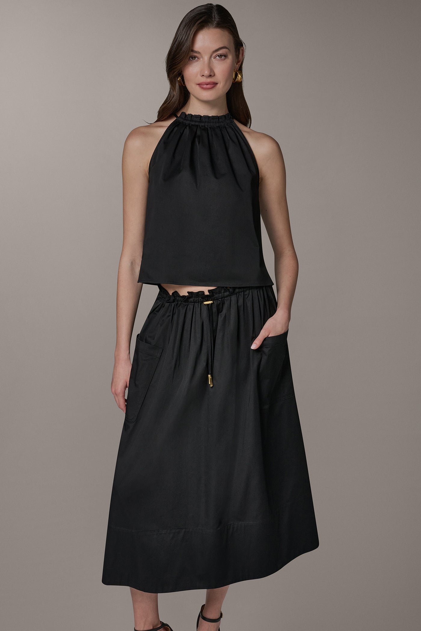 Black TWO-PIECE HALTER TOP AND MIDI SKIRT Donna Karan