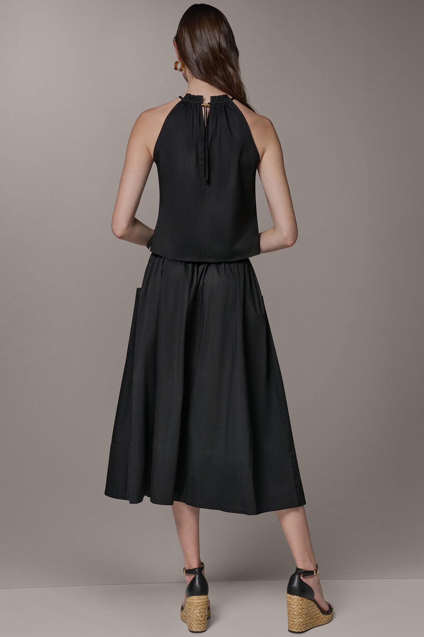 Black TWO-PIECE HALTER TOP AND MIDI SKIRT Donna Karan