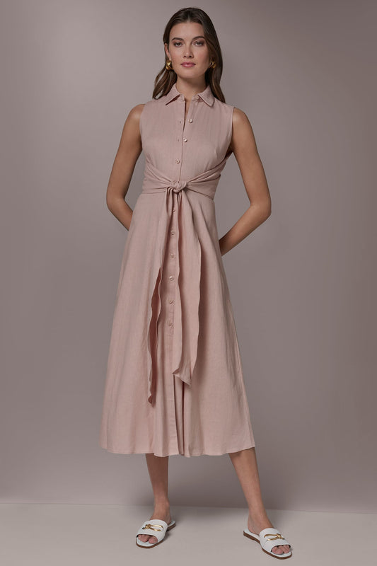 Snow Petal LINEN-BLEND MIDI SHIRT DRESS Donna Karan