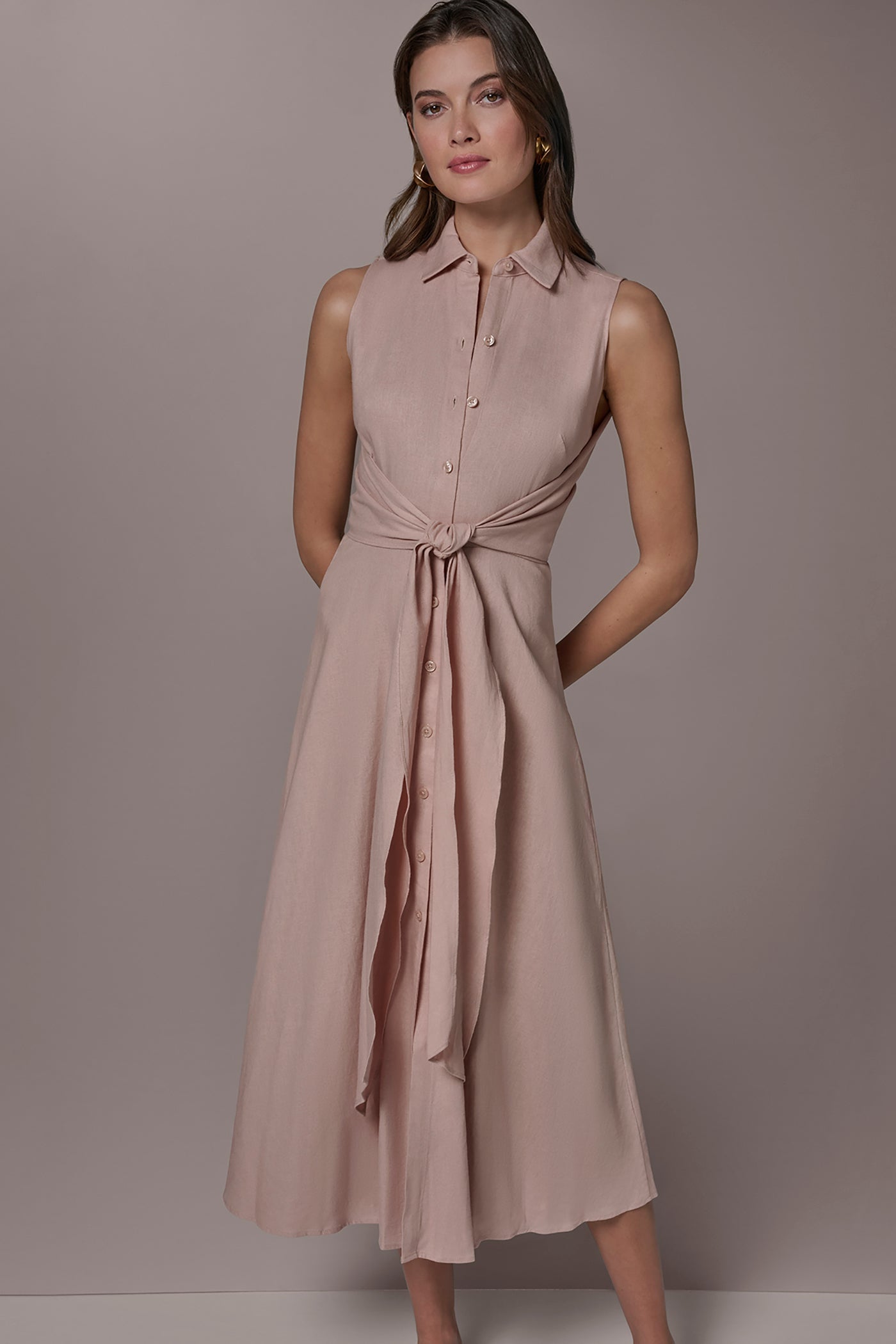 Snow Petal LINEN-BLEND MIDI SHIRT DRESS Donna Karan