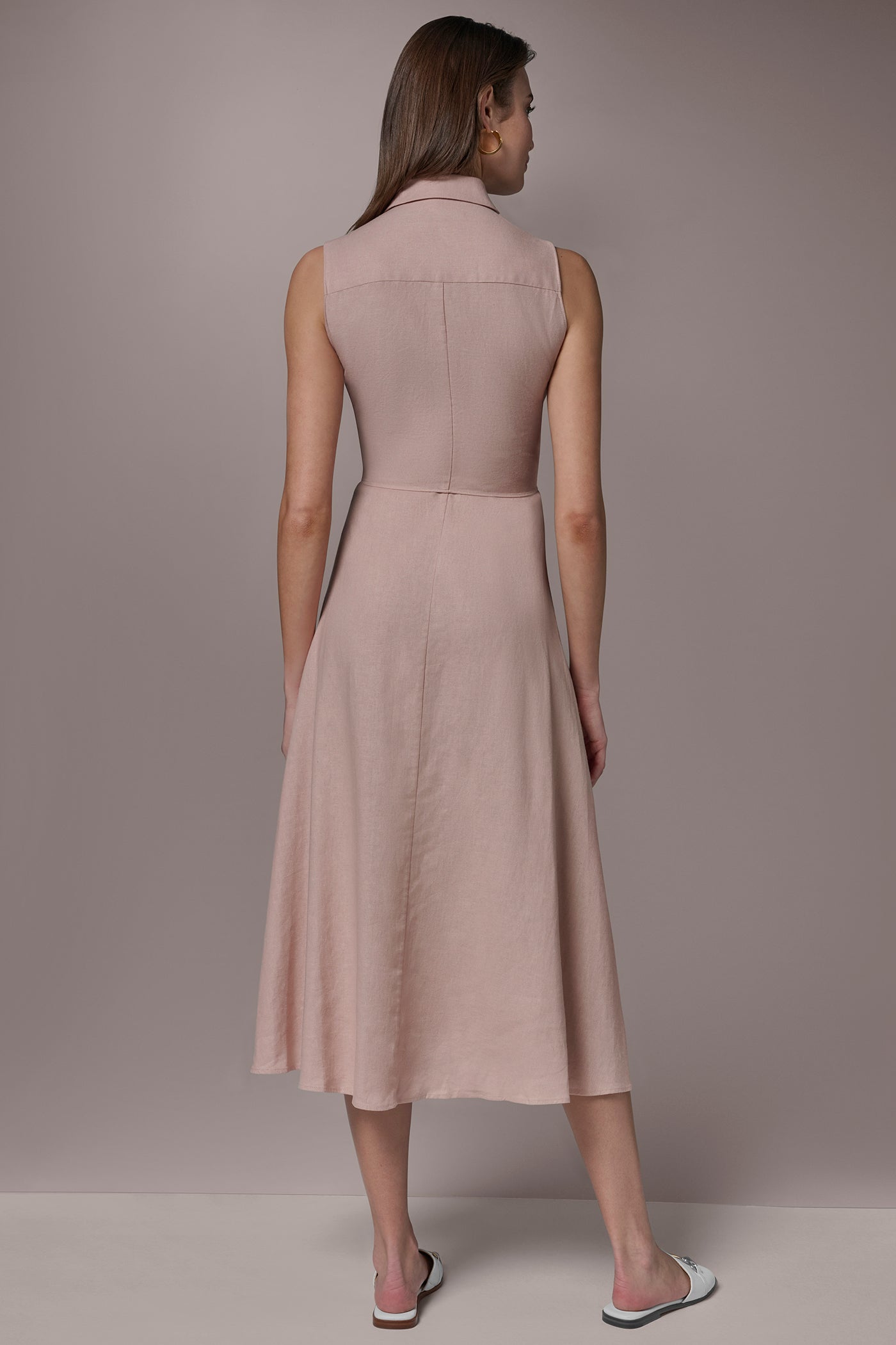Snow Petal LINEN-BLEND MIDI SHIRT DRESS Donna Karan