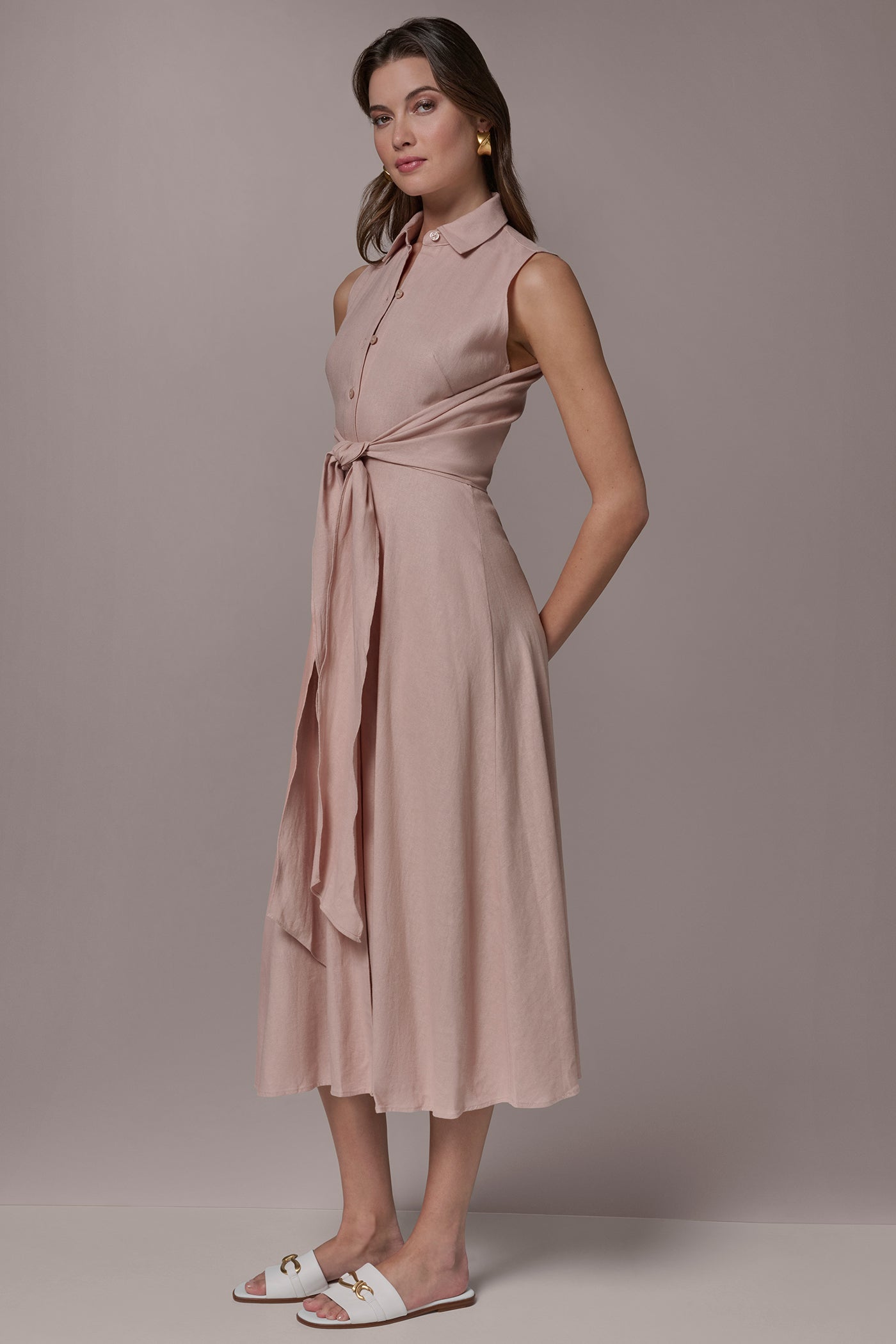 Snow Petal LINEN-BLEND MIDI SHIRT DRESS Donna Karan