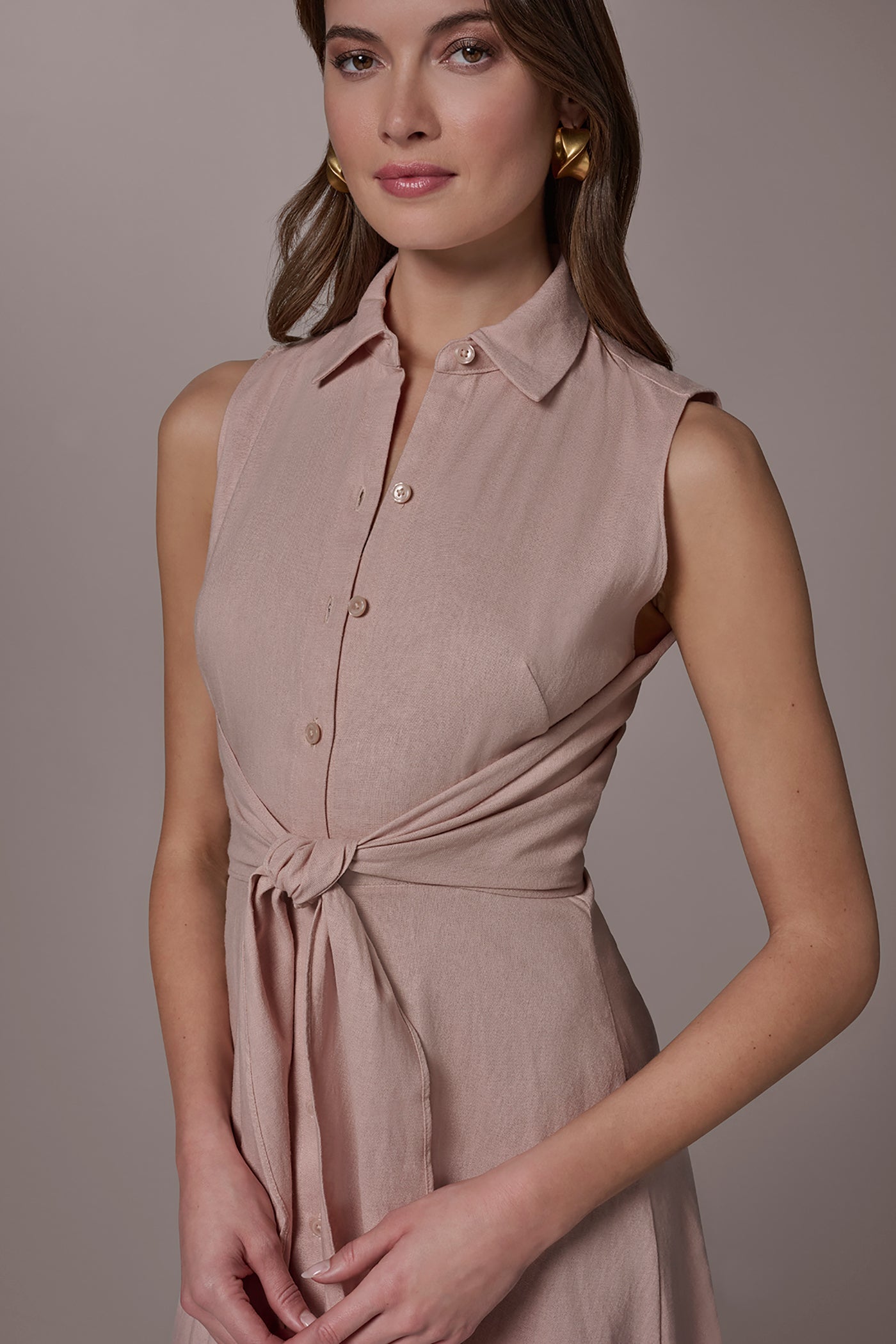 Snow Petal LINEN-BLEND MIDI SHIRT DRESS Donna Karan