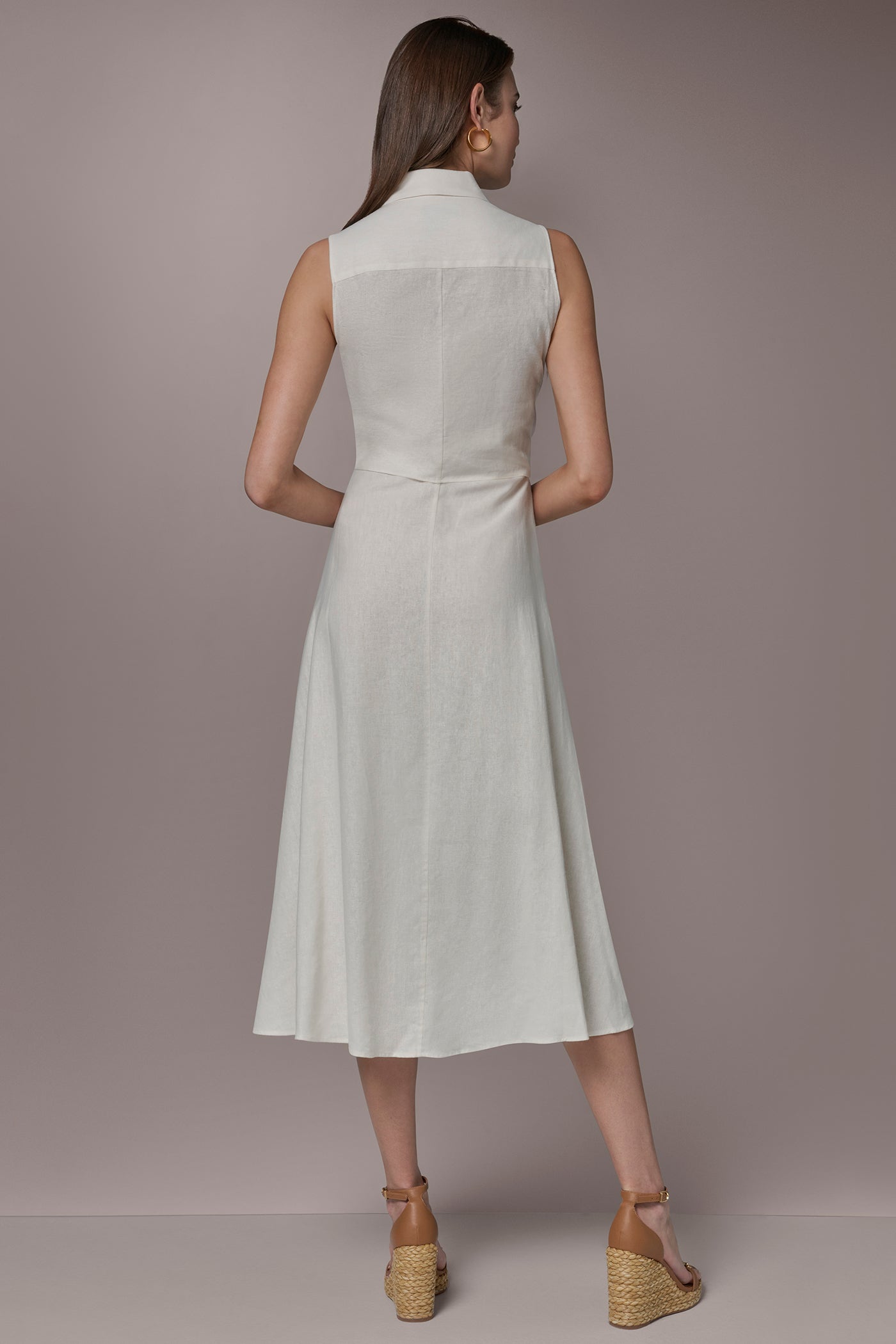 Cream LINEN-BLEND MIDI SHIRT DRESS Donna Karan