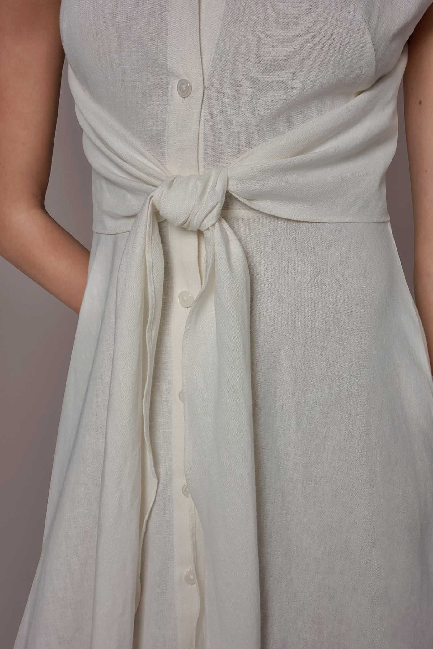 Cream LINEN-BLEND MIDI SHIRT DRESS Donna Karan