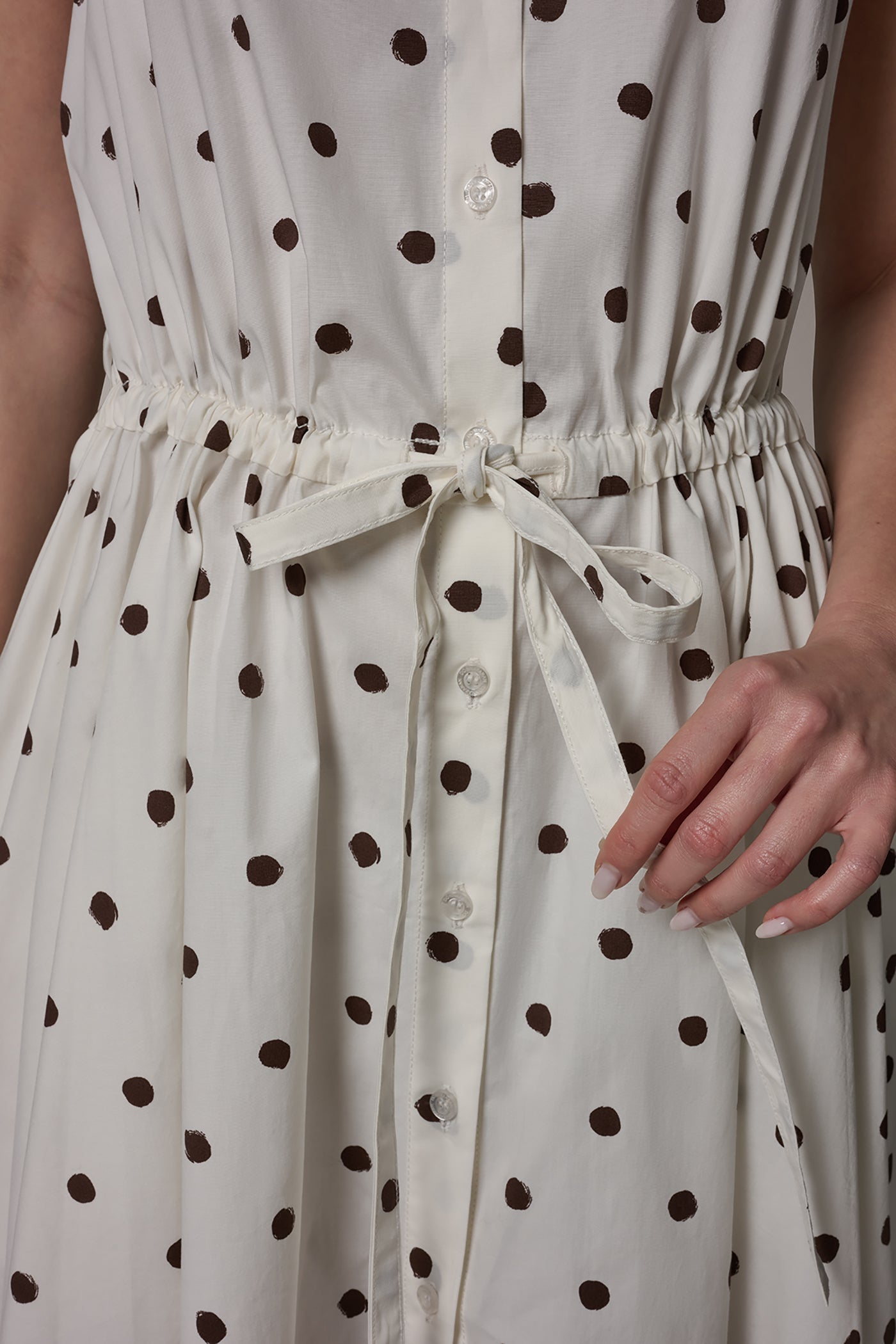 Cream Distressed Dot SLEEVELESS MIDI HALTER DRESS Donna Karan