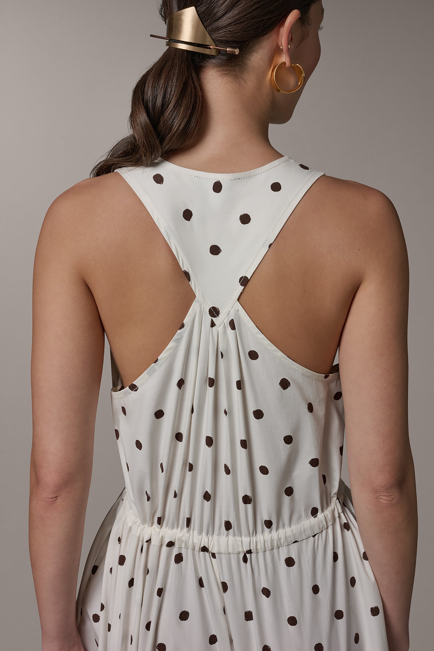 Cream Distressed Dot SLEEVELESS MIDI HALTER DRESS Donna Karan