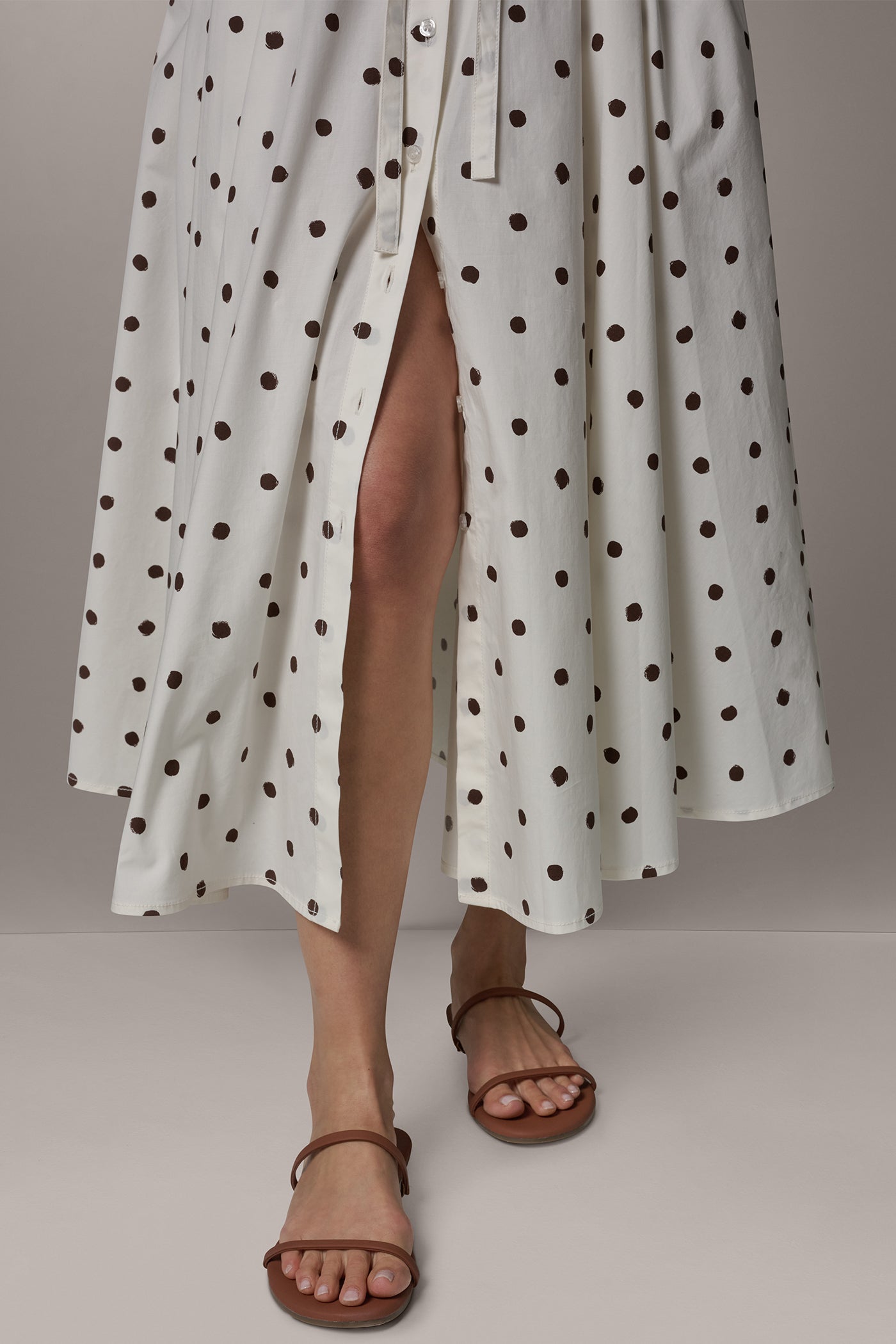 Cream Distressed Dot SLEEVELESS MIDI HALTER DRESS Donna Karan