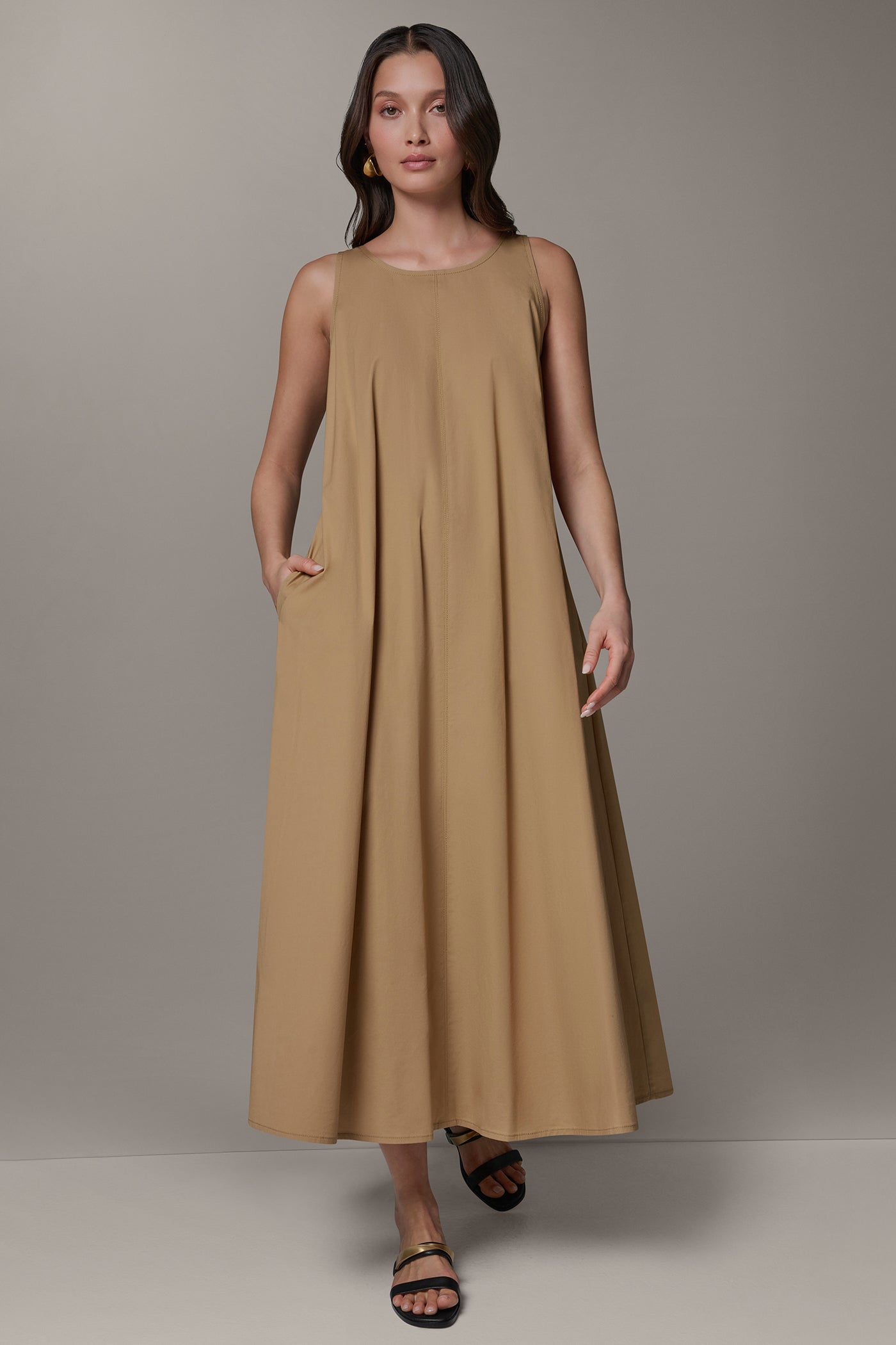 Fawn SLEEVELESS MAXI TRAPEZE DRESS Donna Karan