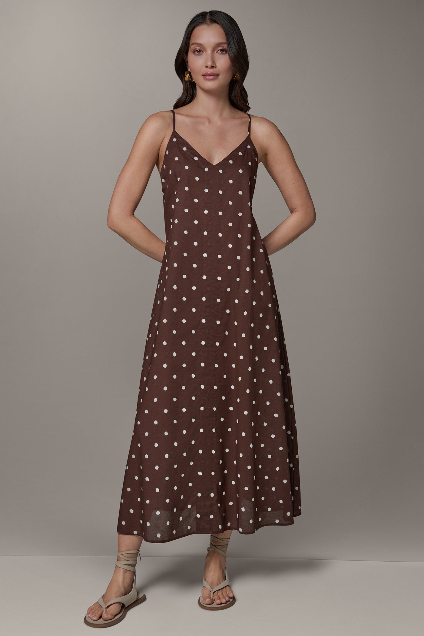 Canyon/Cream SLEEVELESS MAXI CUTOUT DRESS Donna Karan