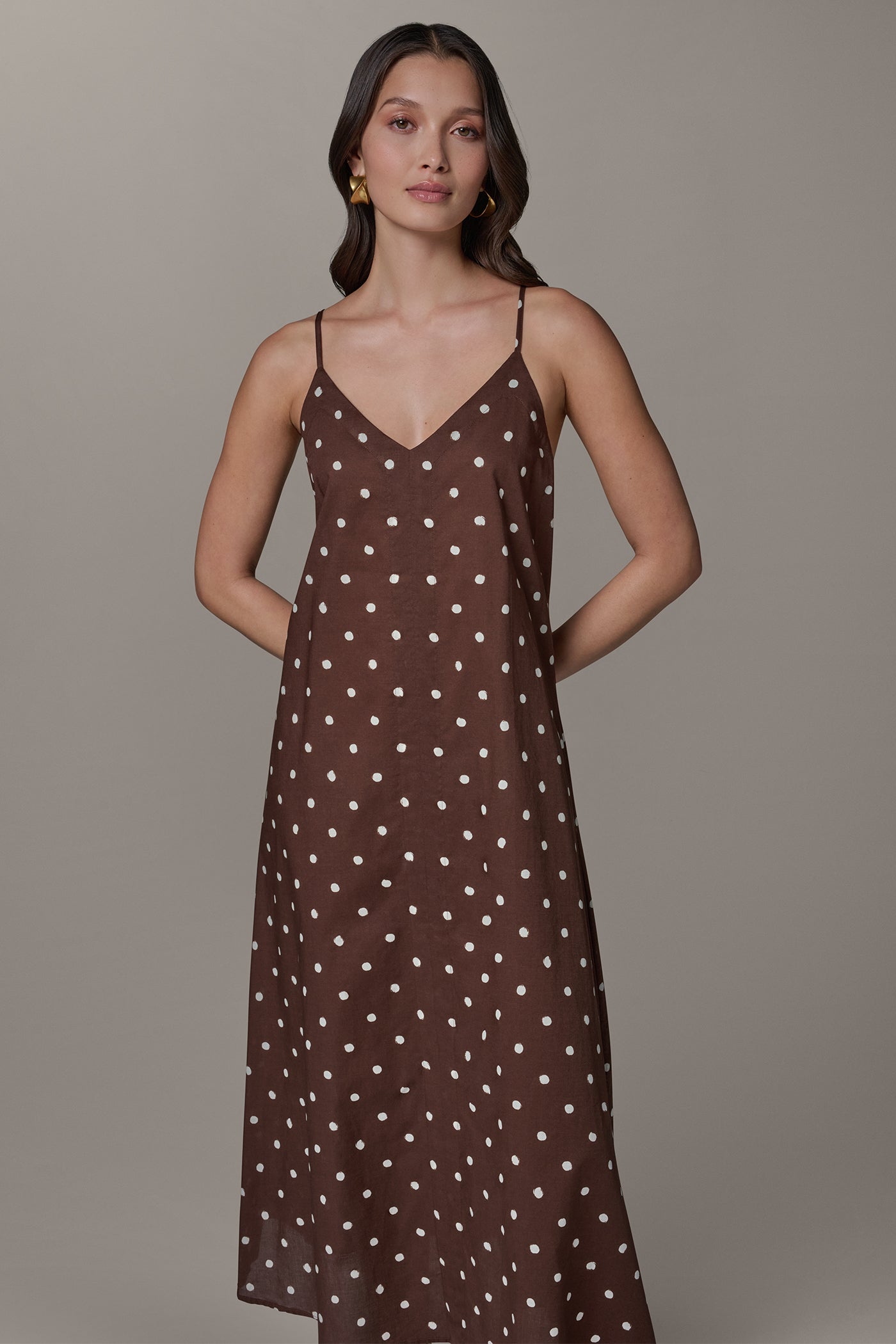 Canyon/Cream SLEEVELESS MAXI CUTOUT DRESS Donna Karan