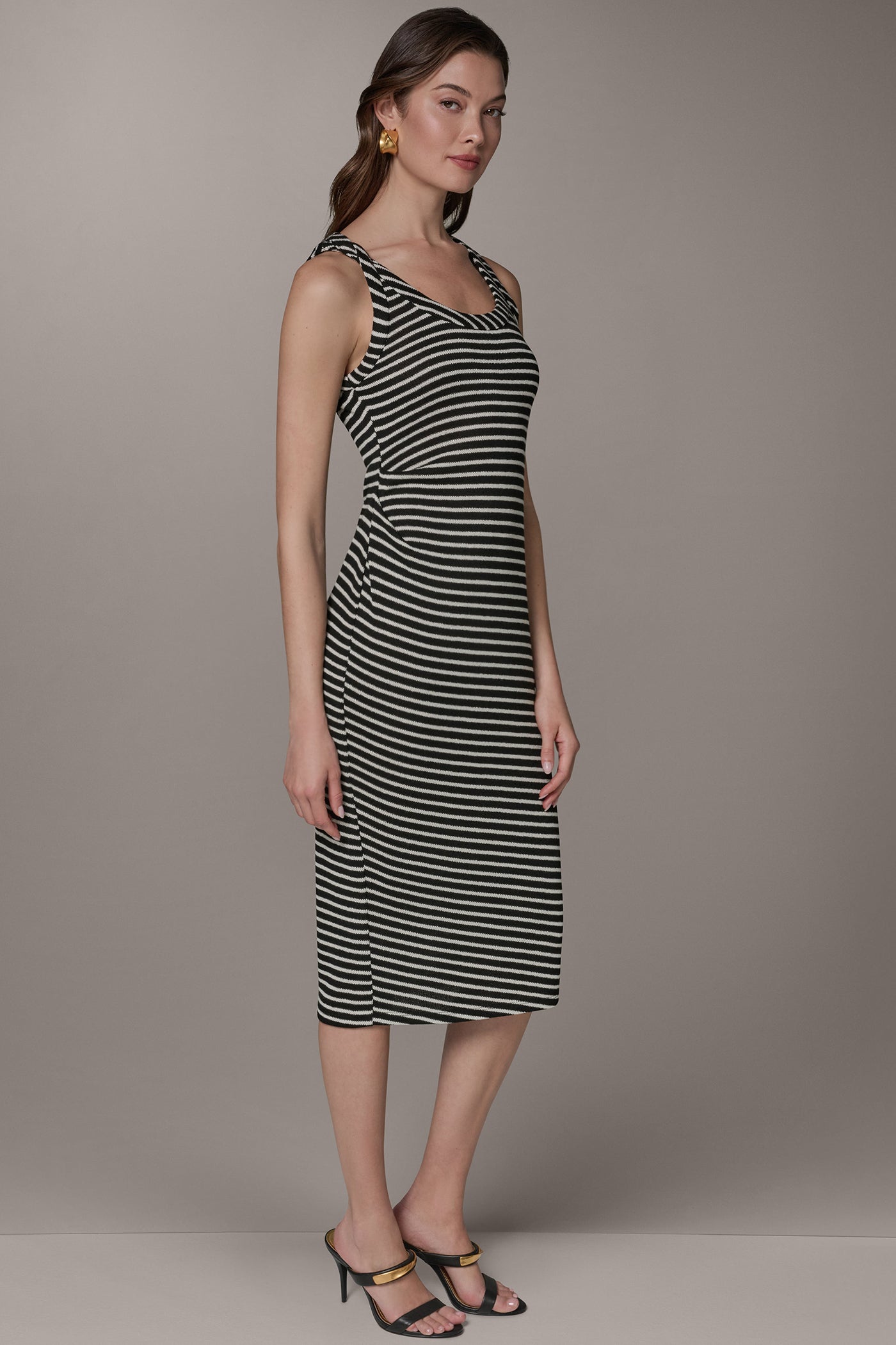 Black Cream SLEEVELESS TWIST MIDI DRESS Donna Karan