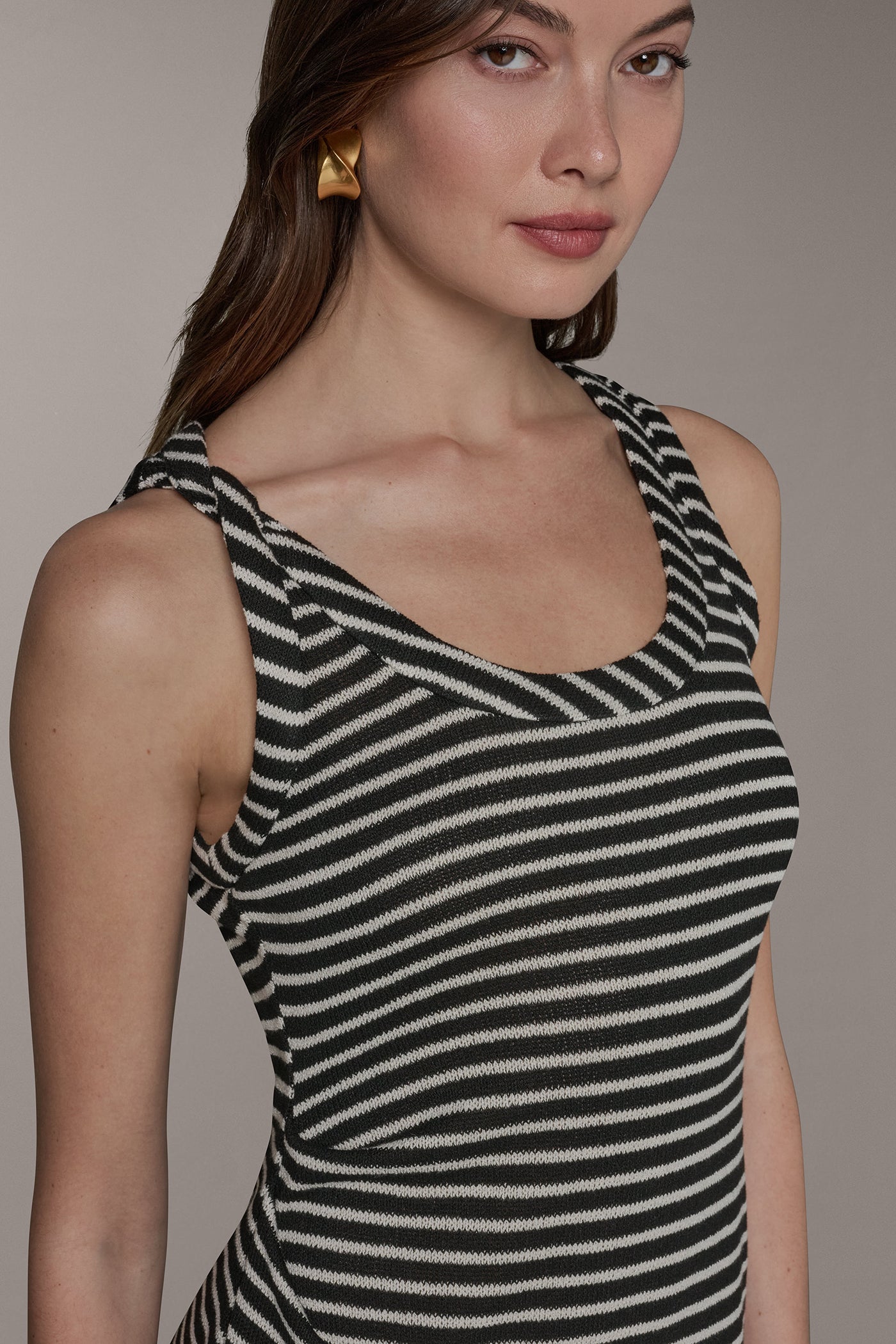 Black Cream SLEEVELESS TWIST MIDI DRESS Donna Karan