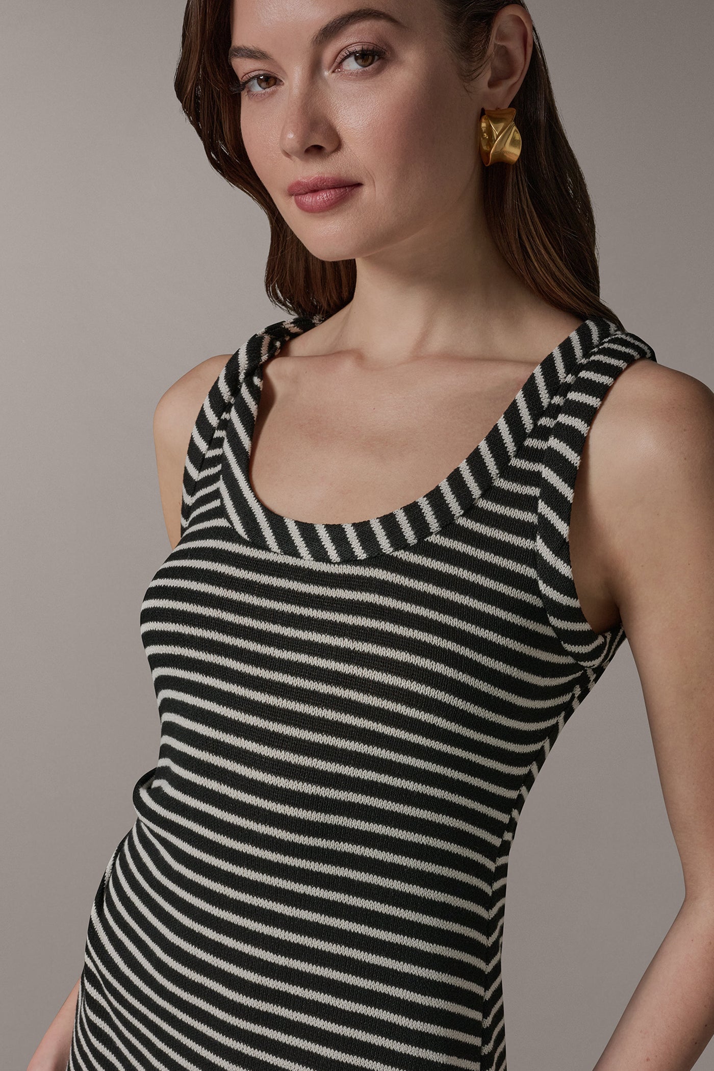 Black Cream SLEEVELESS TWIST MIDI DRESS Donna Karan