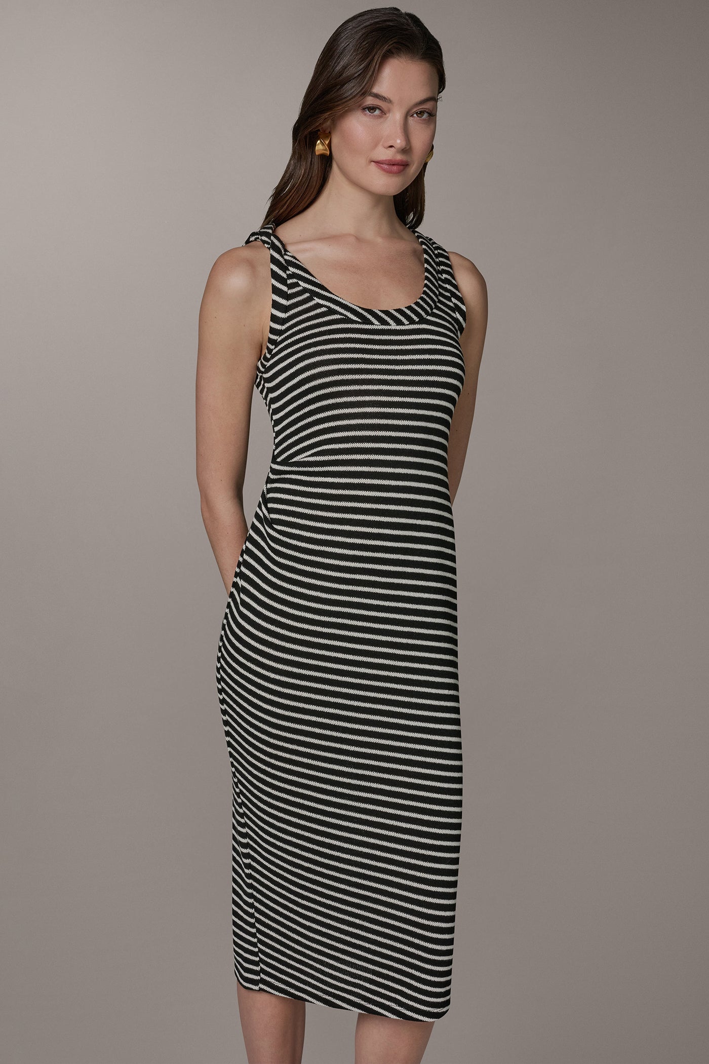 Black Cream SLEEVELESS TWIST MIDI DRESS Donna Karan