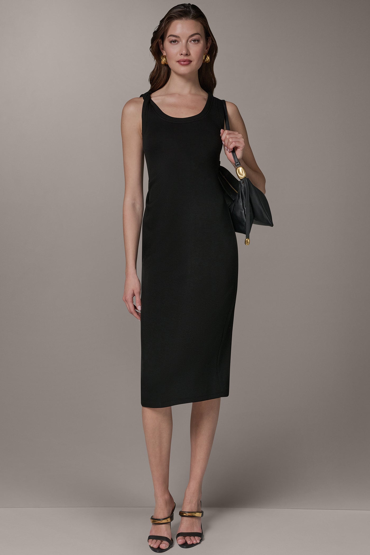 Black SLEEVELESS TWIST MIDI DRESS Donna Karan