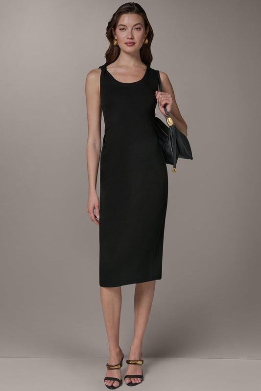Black SLEEVELESS TWIST MIDI DRESS Donna Karan