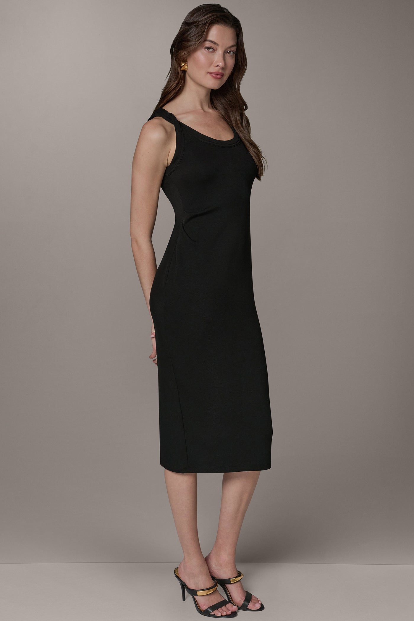 Black SLEEVELESS TWIST MIDI DRESS Donna Karan