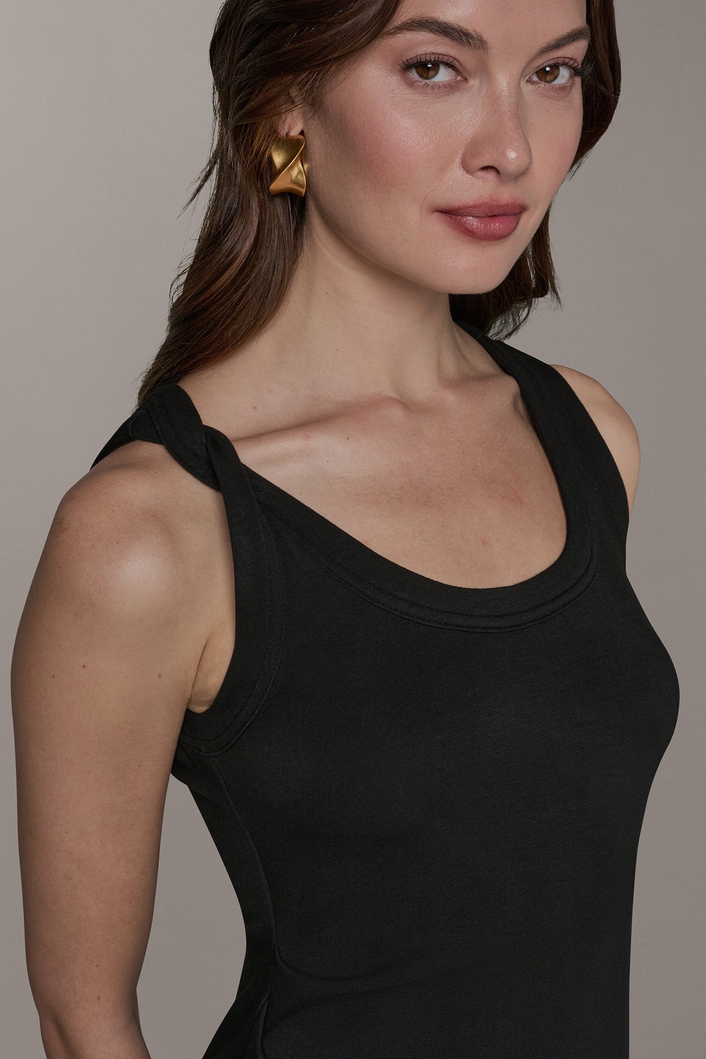 Black SLEEVELESS TWIST MIDI DRESS Donna Karan