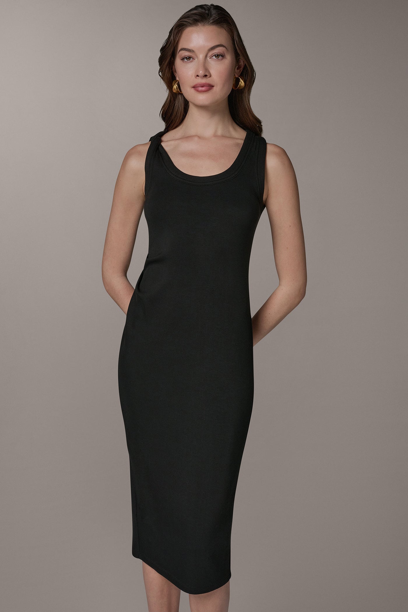 Black SLEEVELESS TWIST MIDI DRESS Donna Karan