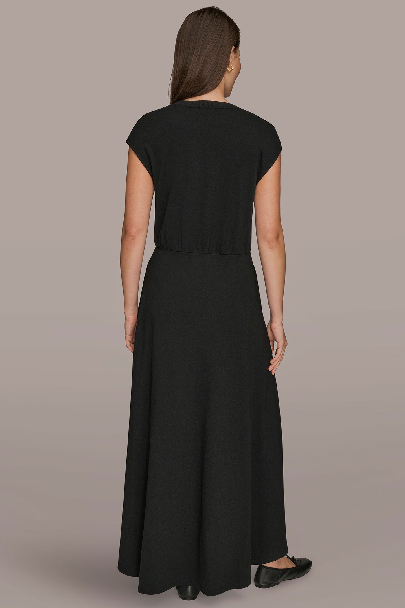 Black CAP SLEEVE CREW NECK DRESS Donna Karan