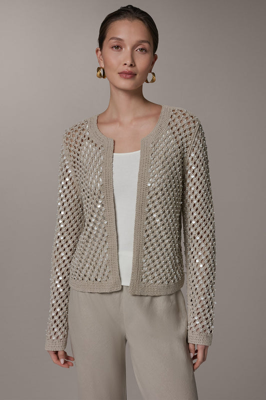 Sandstone LONG SLEEVE PEARL SEQUIN CARDIGAN Donna Karan