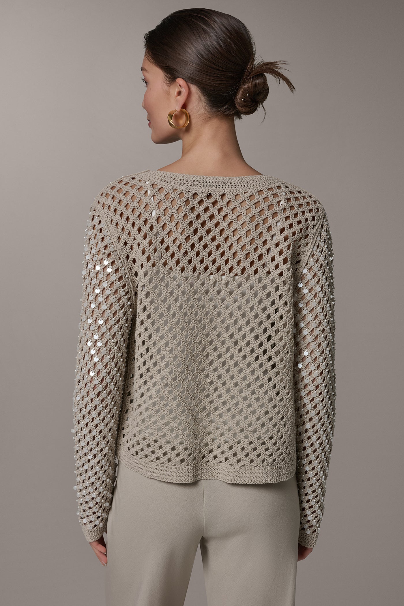 Sandstone LONG SLEEVE PEARL SEQUIN CARDIGAN Donna Karan